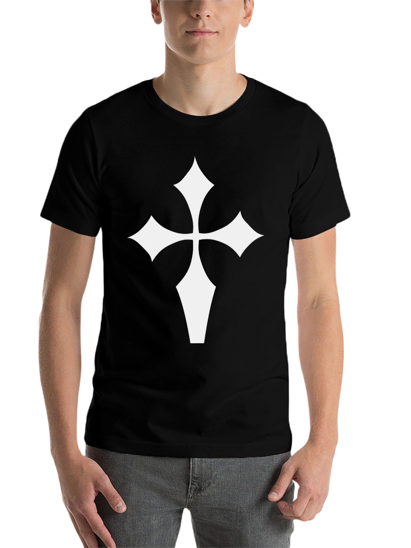Black Black T-Shirt with White Cross Graphic view 7