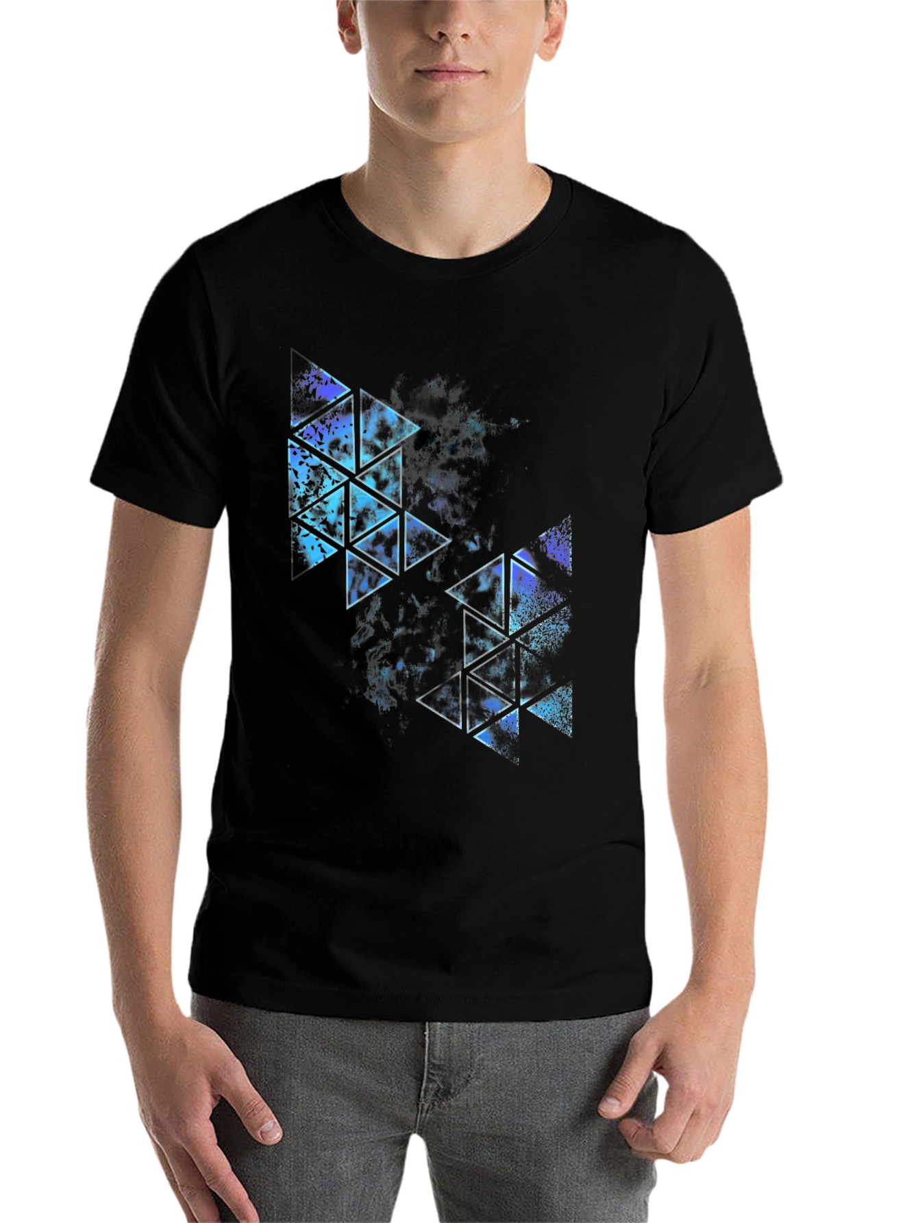 Black Geometric Triangle Print T-Shirt - Modern Style view 7