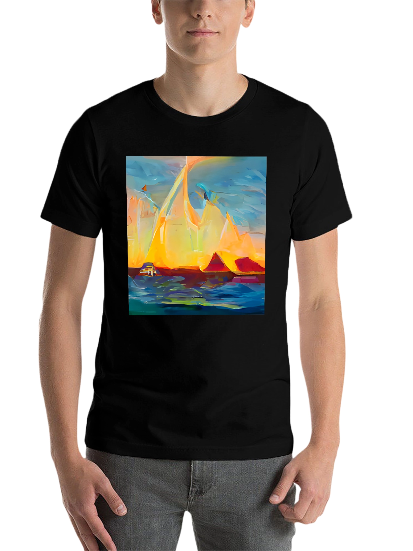 Black Abstract Mountain Sunset T-Shirt view 7