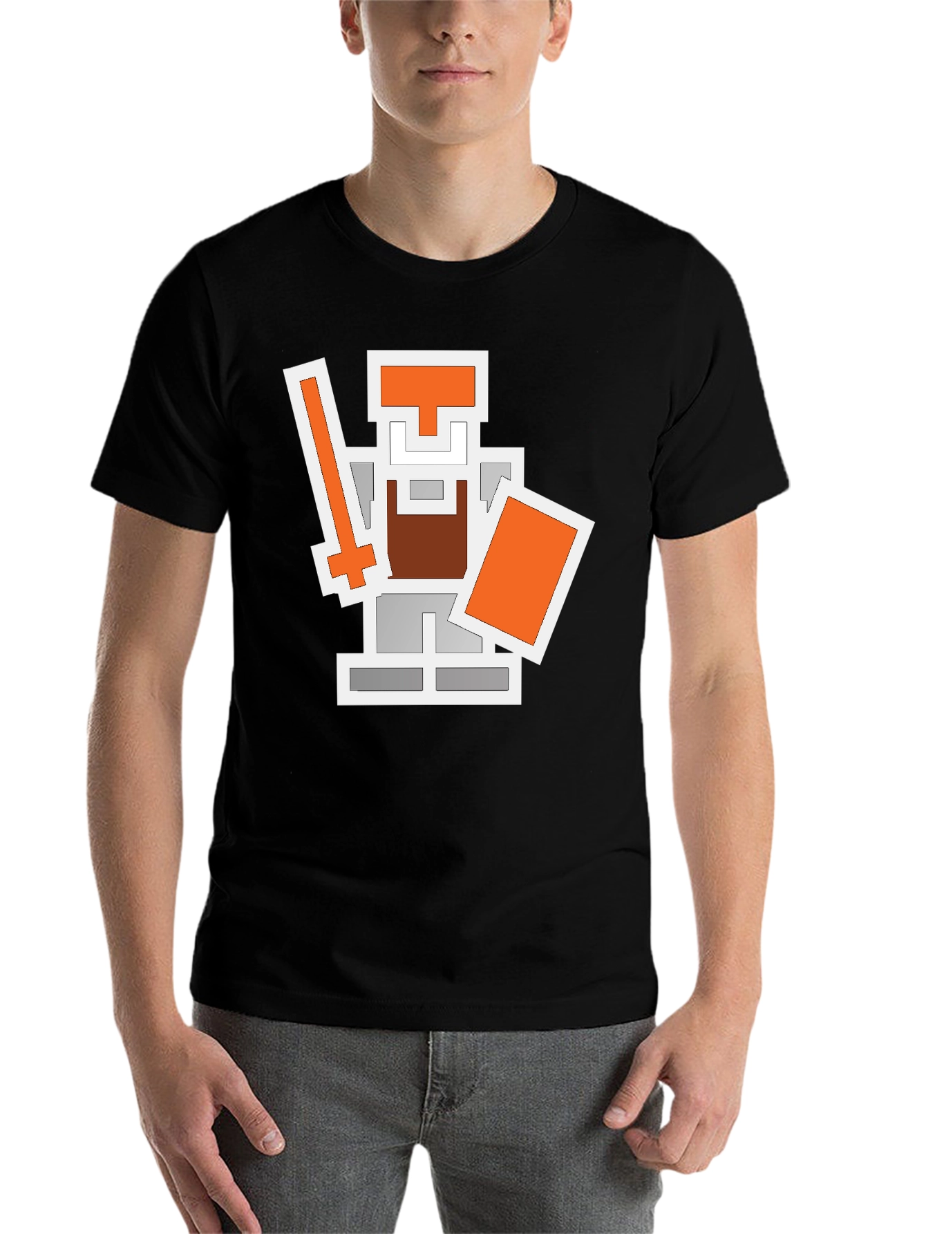 Black Pixel Knight Graphic Tee - Retro Gaming Shirt view 7