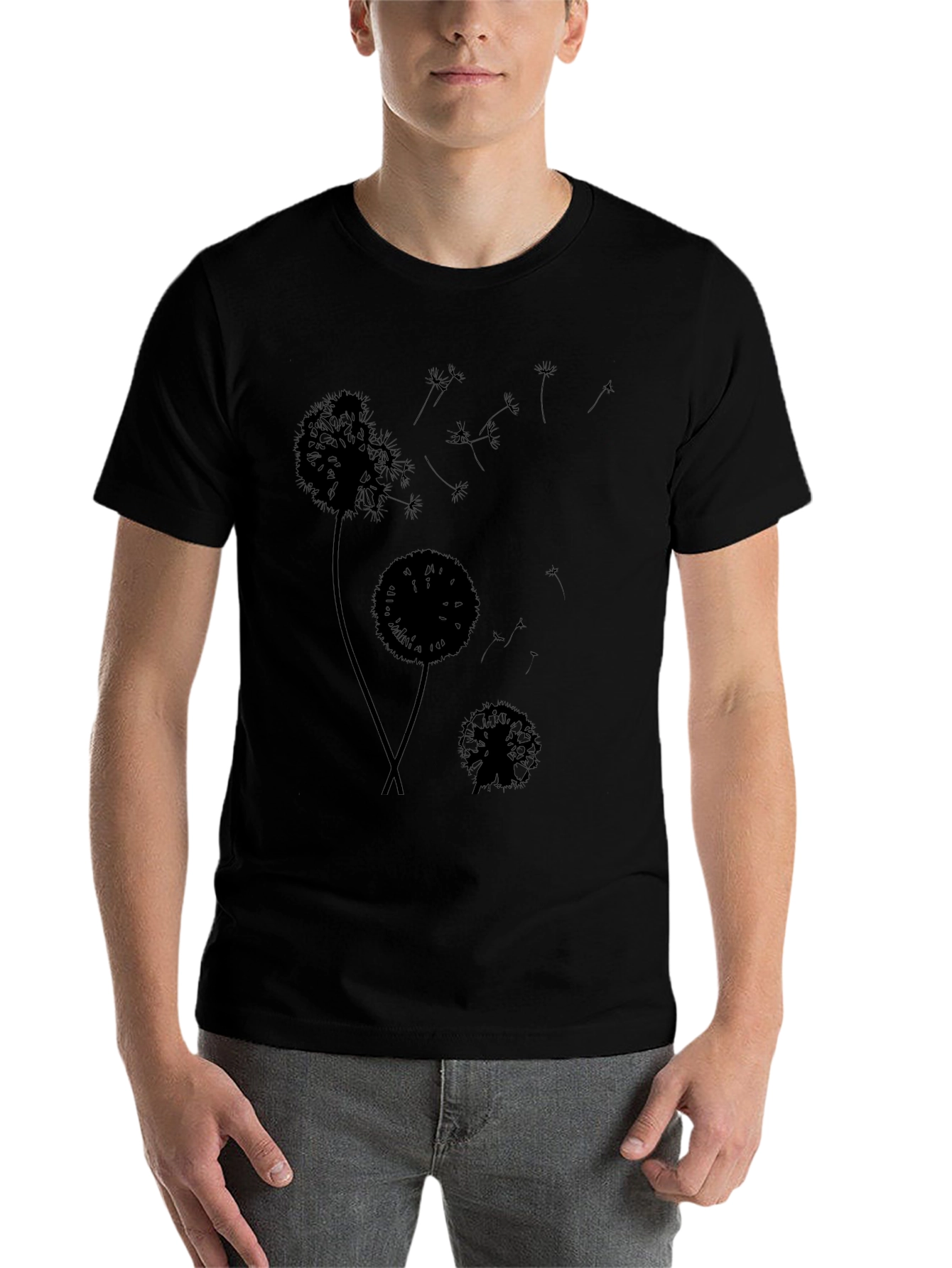 Black Dandelion Silhouette Black T-Shirt - Stylish Graphic Tee view 7