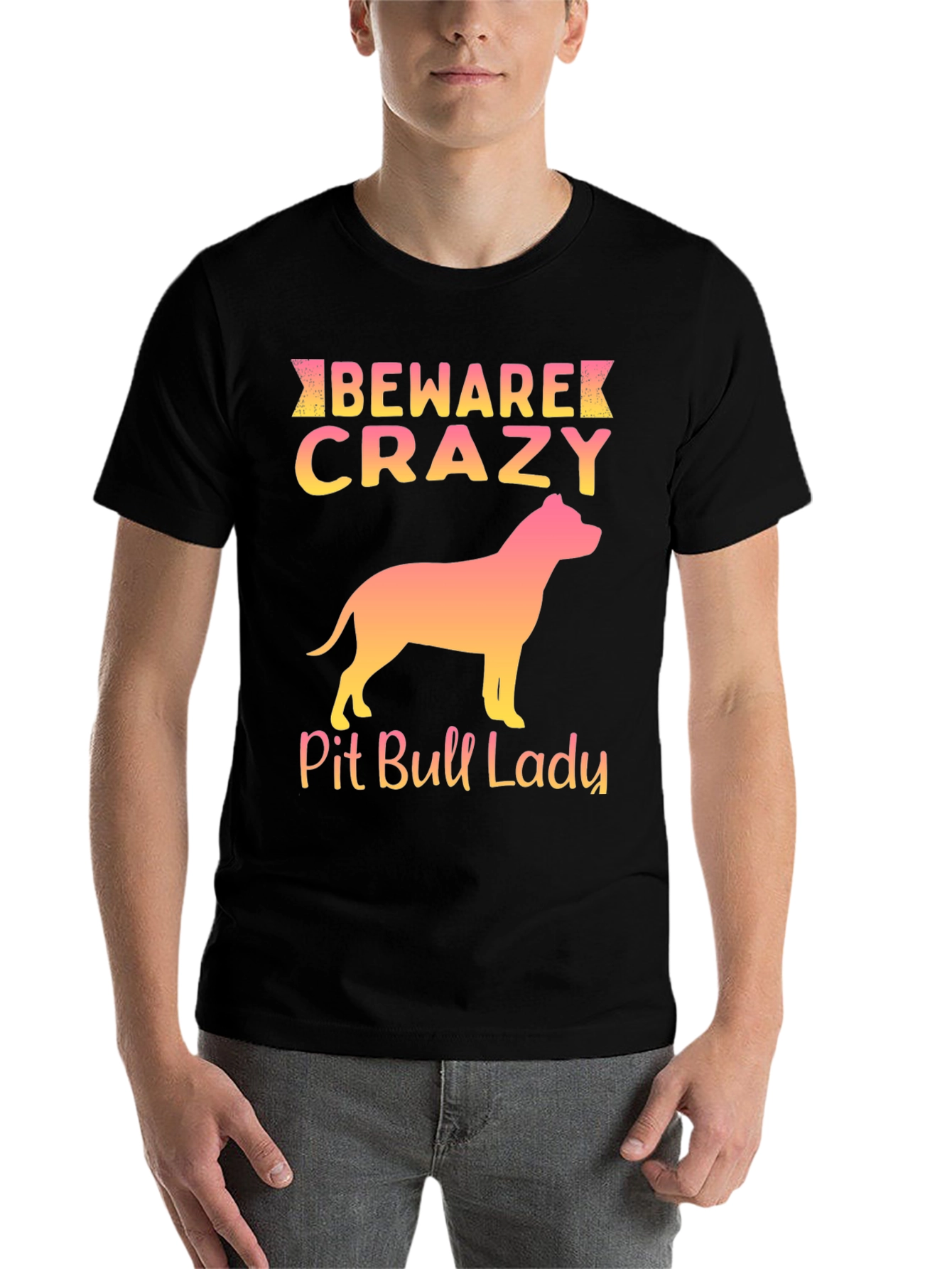 Black Beware Crazy Pit Bull Lady Graphic Tee view 7