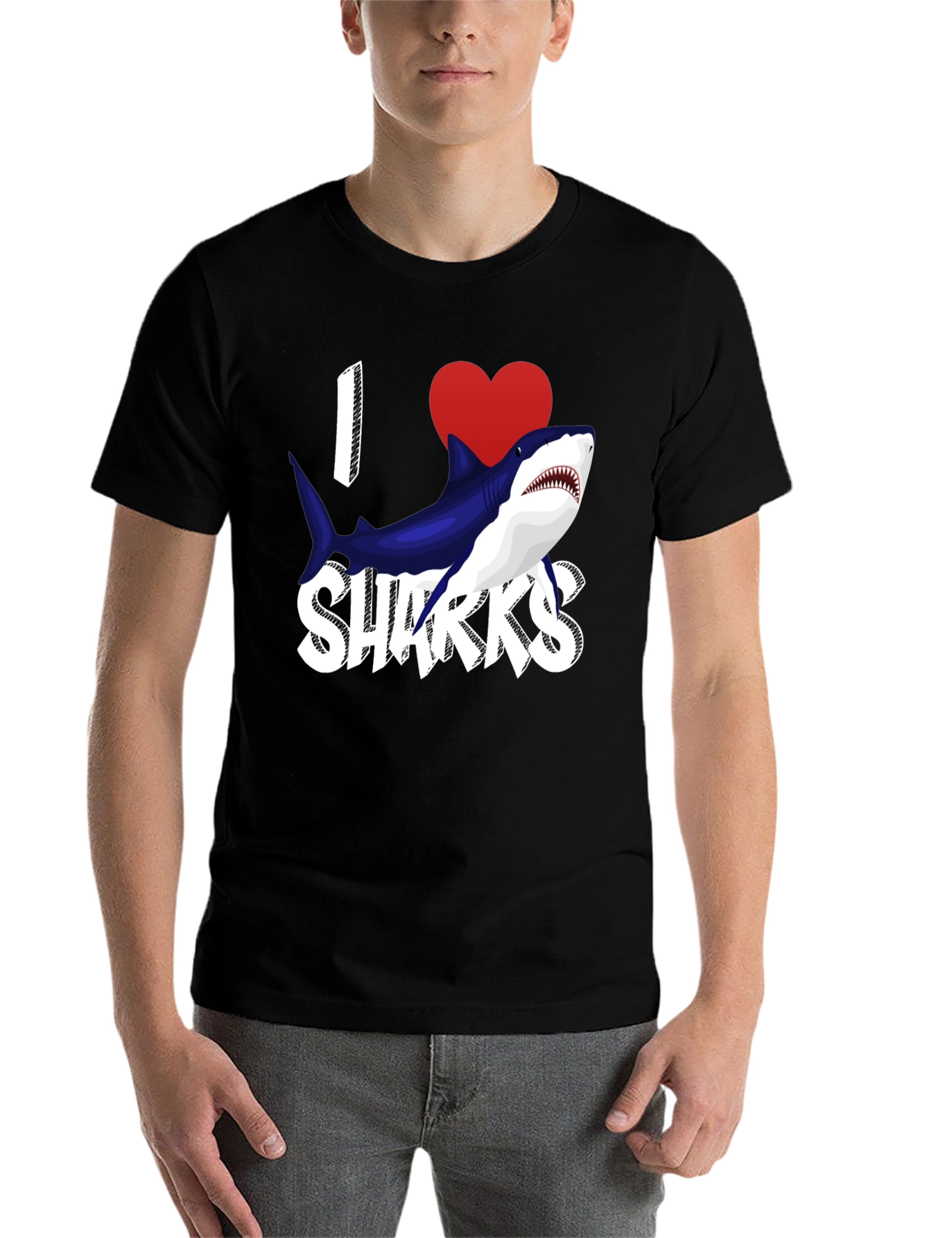 Black I Heart Sharks Graphic T-Shirt - Black view 7