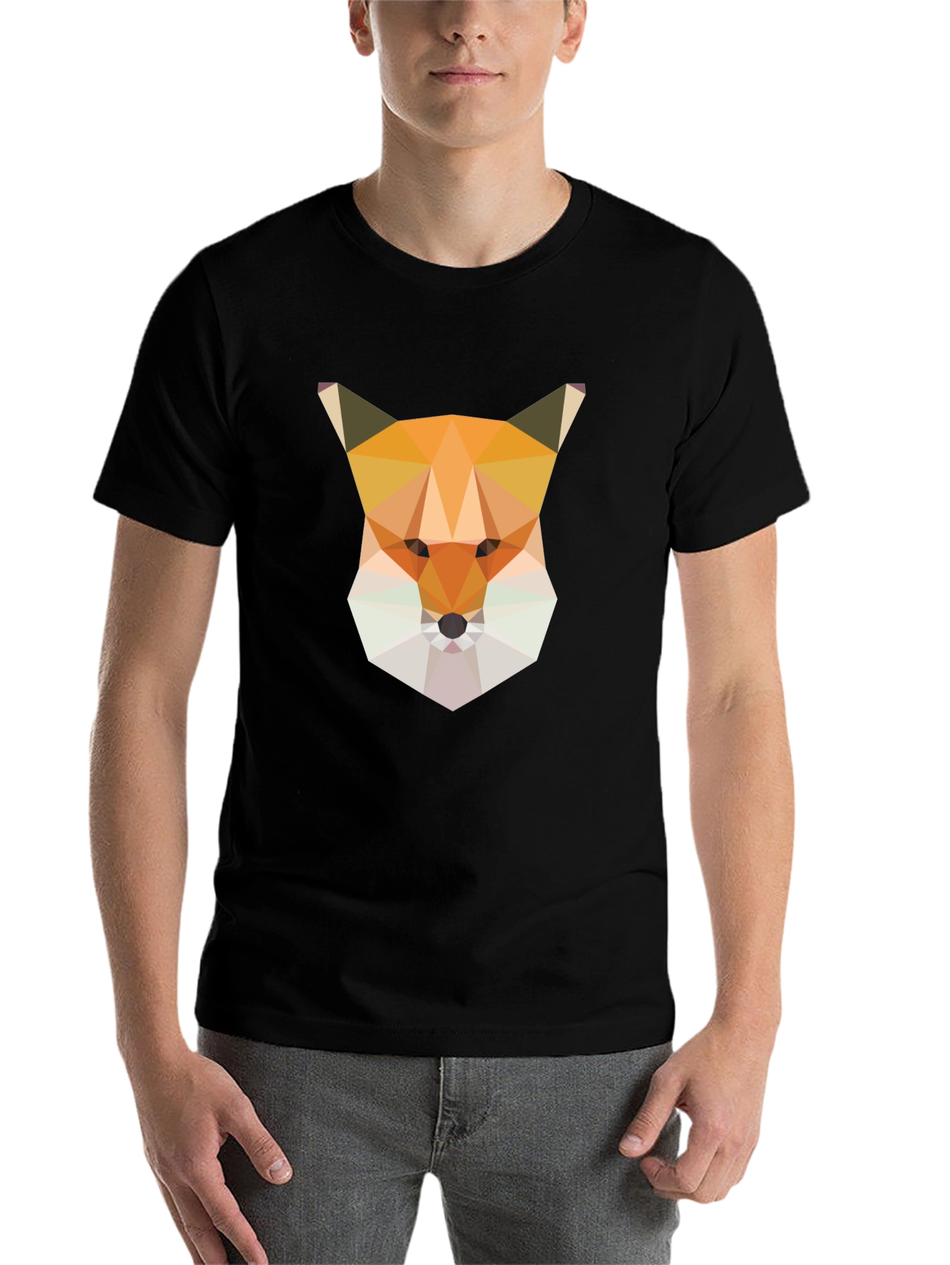 Geometric Fox Graphic Tee - Modern Men's Black T-Shirt - 7