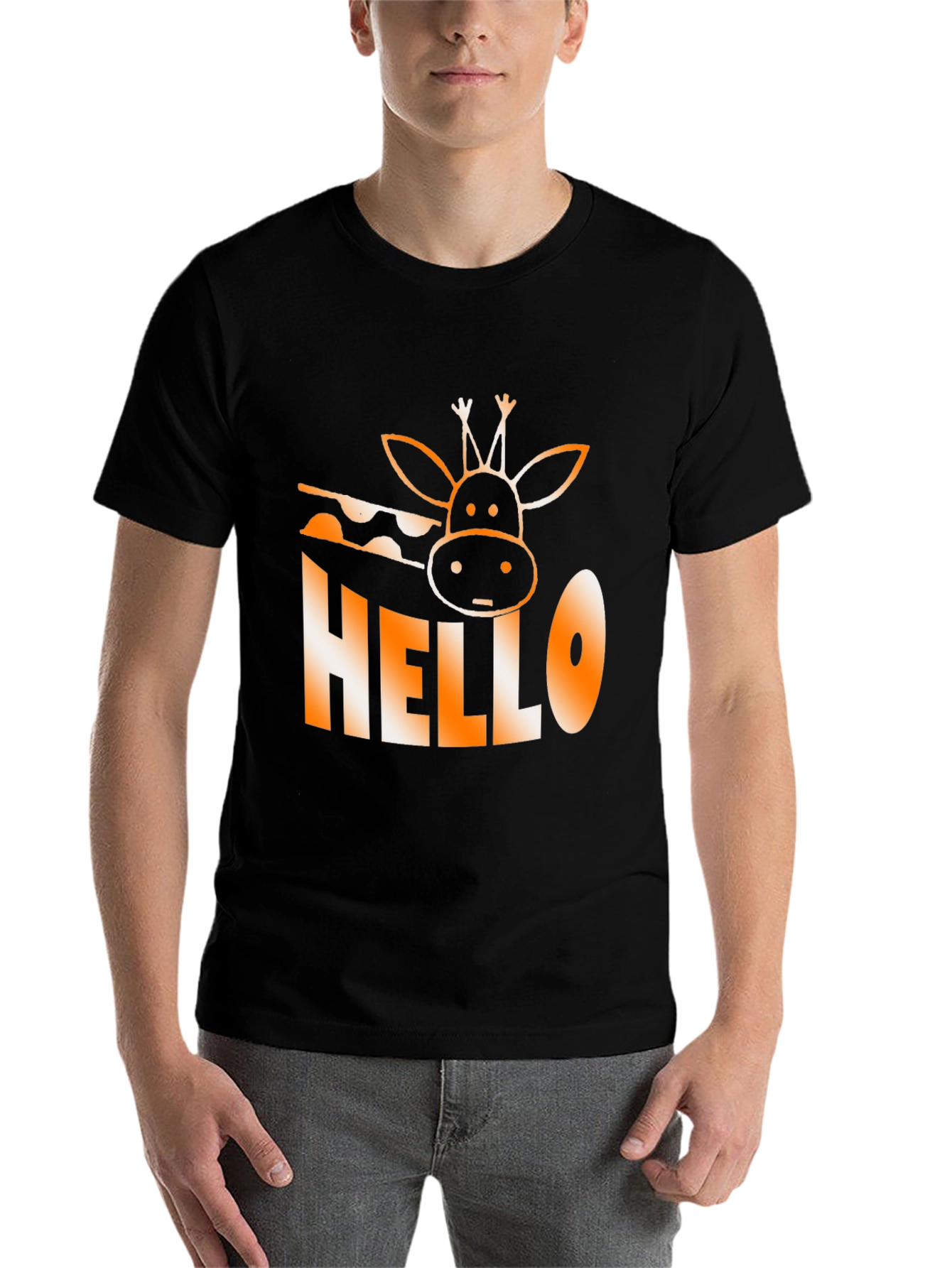 Black Hello Giraffe Graphic Tee - Black Cotton T-Shirt view 7