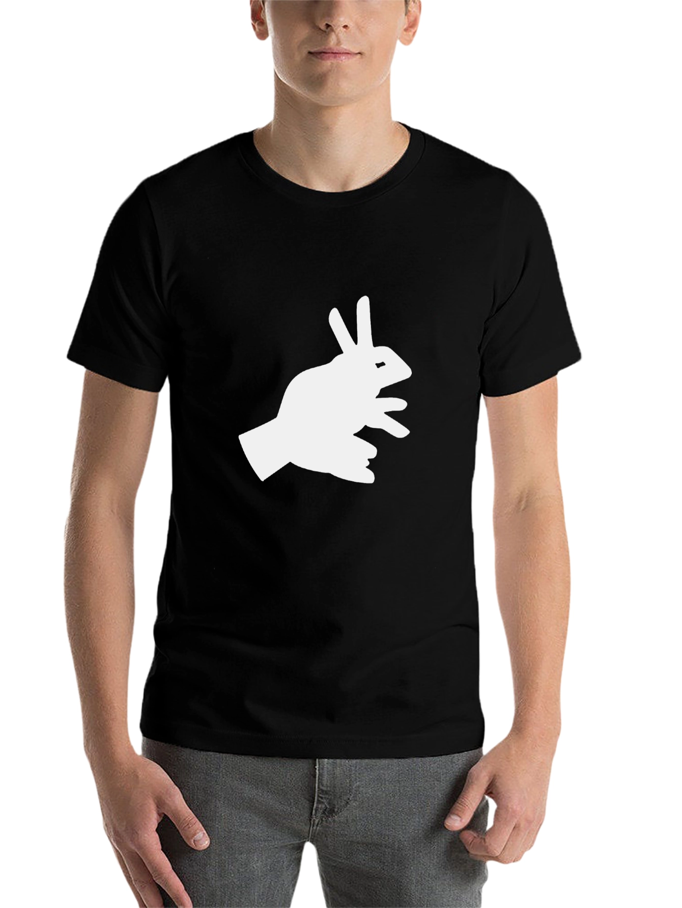 Black Shadow Rabbit Tee - Fun Hand Puppet T-Shirt view 7