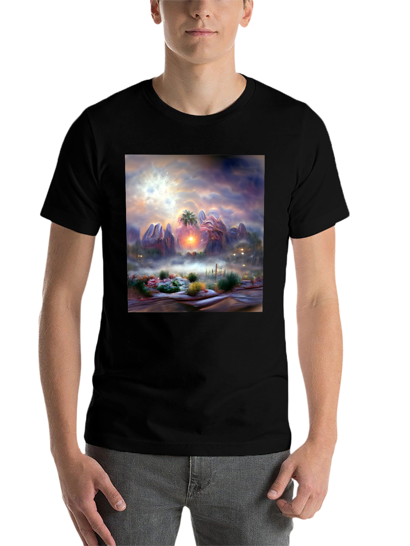 Black Sunset Desert Graphic Tee - Artistic Men's Shirt view 7