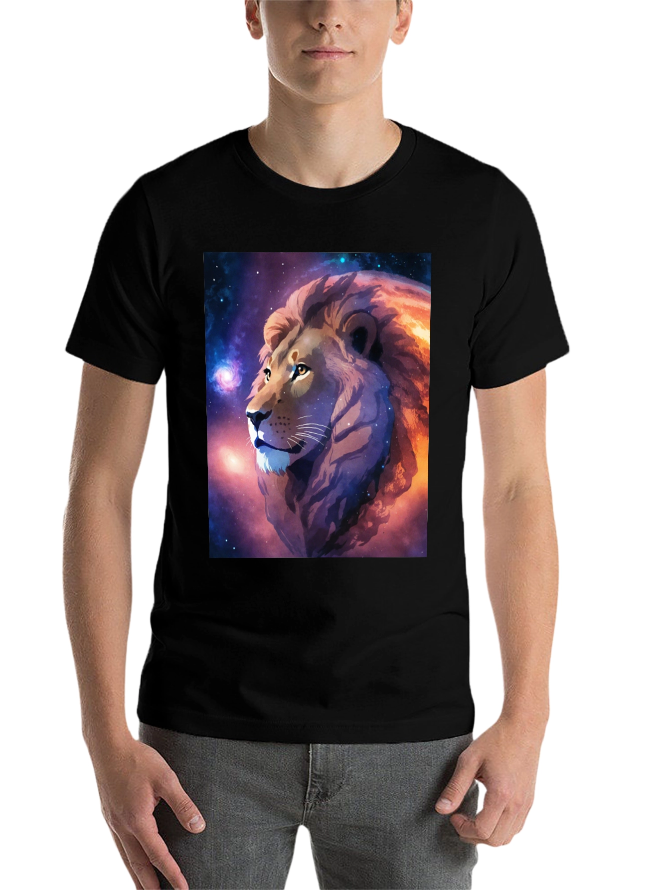 Black Cosmic Lion Graphic Black T-Shirt view 7