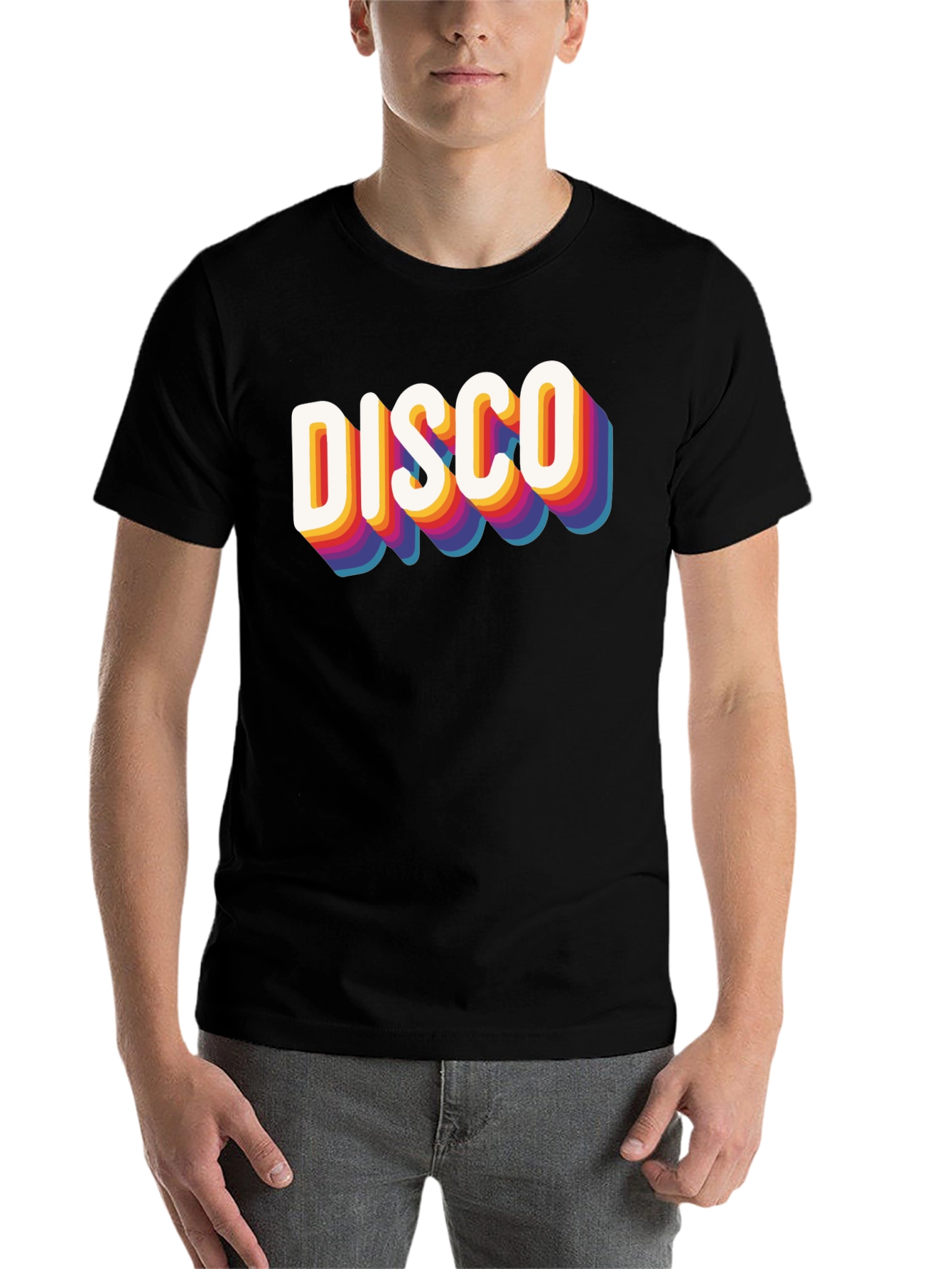 Black Retro Disco Graphic Tee - Black Cotton Blend view 7