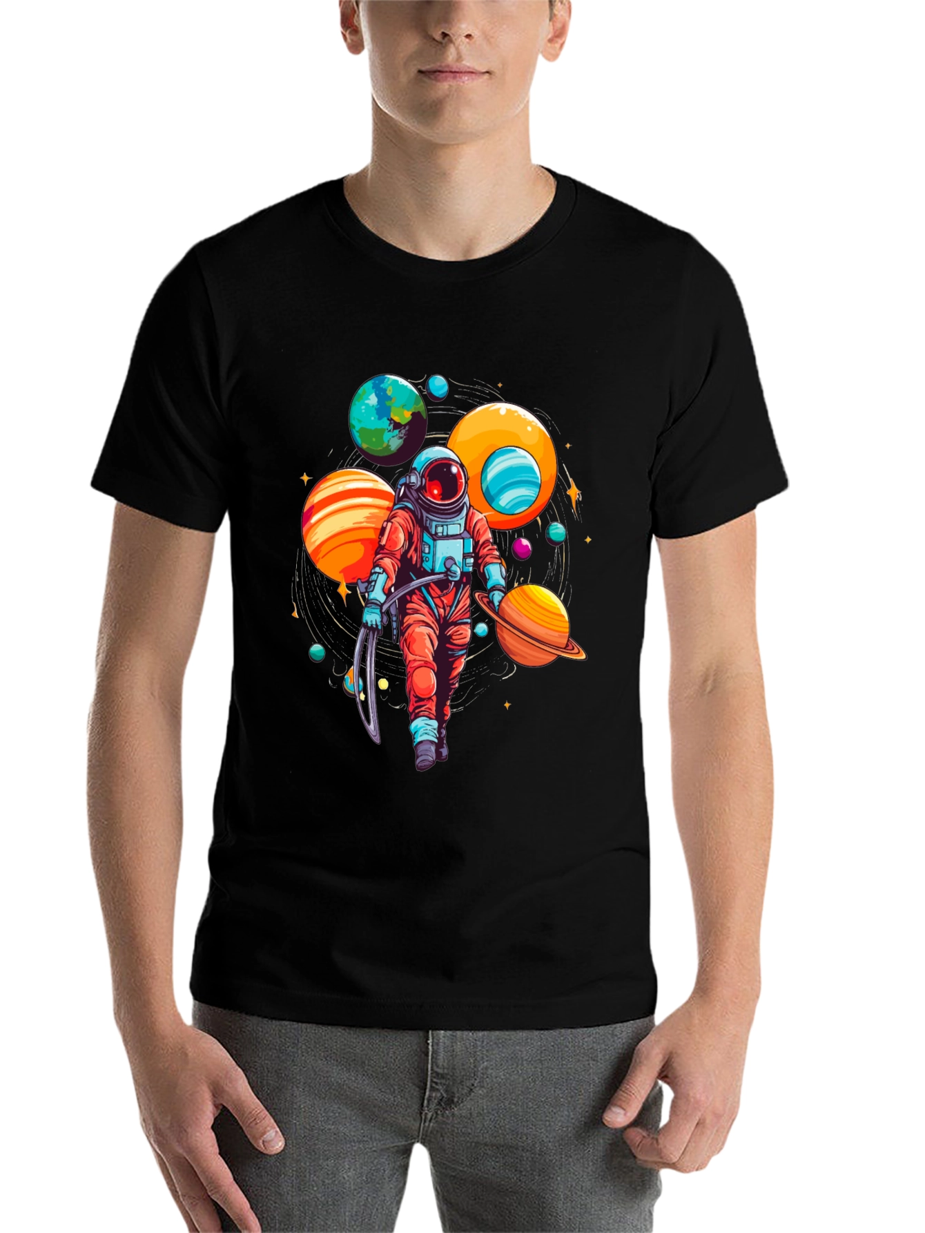 Black Astronaut Planets Graphic Tee - Space Lover T-Shirt view 7