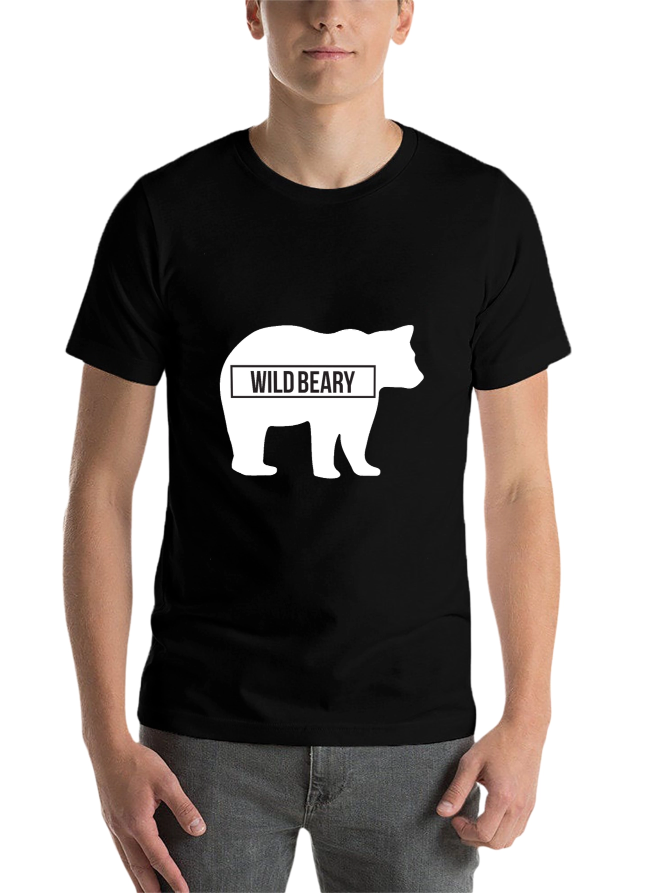 Black Wild Beary Graphic T-Shirt - Black Cotton Blend Casual Tee view 7
