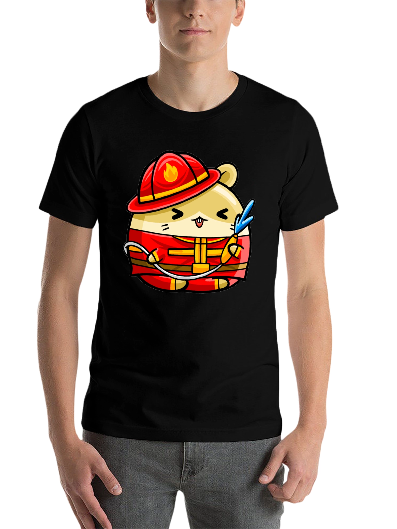 Black Firefighter Hamster Graphic Tee - Black view 7