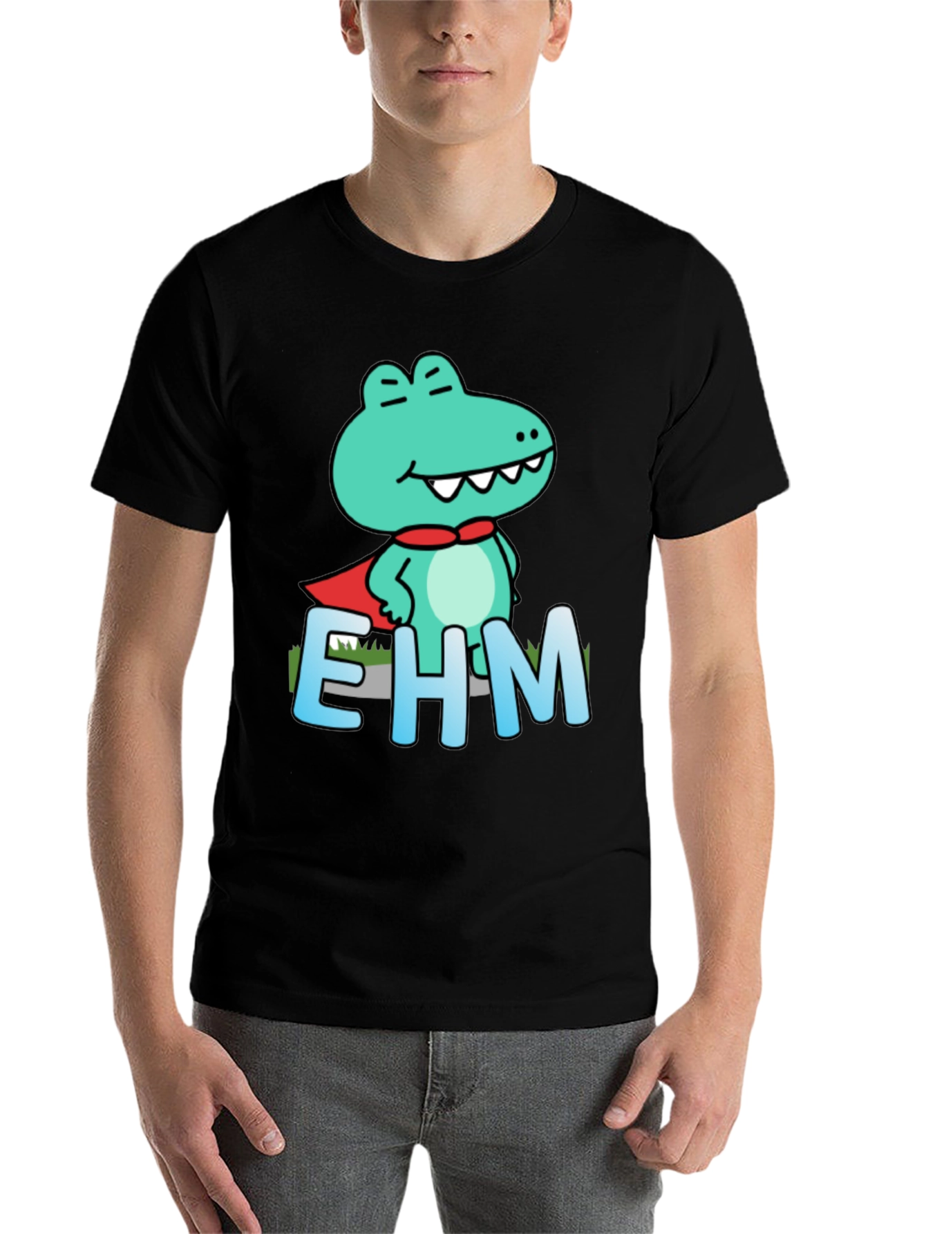 Black Funny Cartoon Crocodile EHM T-Shirt view 7