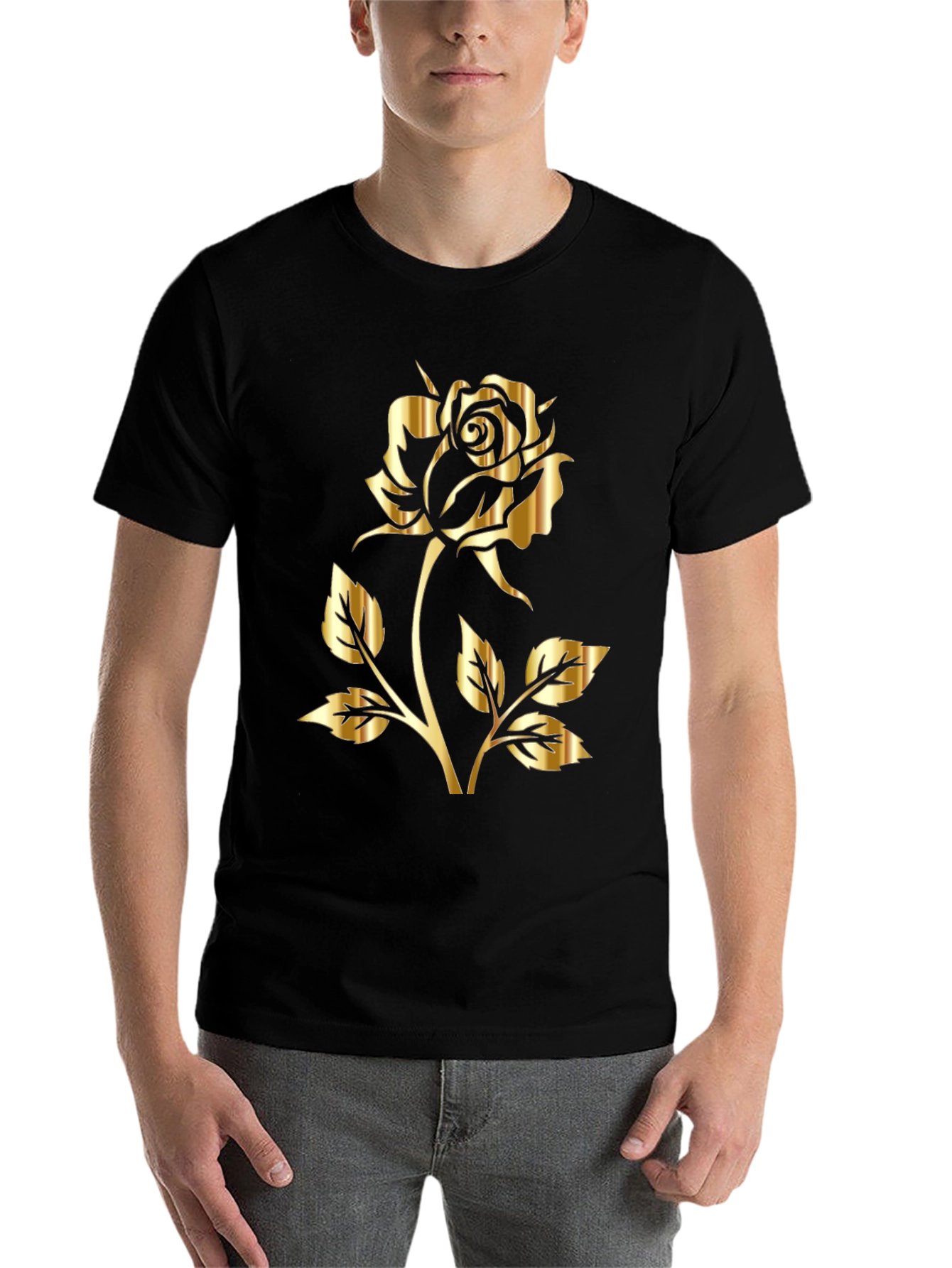 Black Gold Rose Graphic T-Shirt - Black view 7