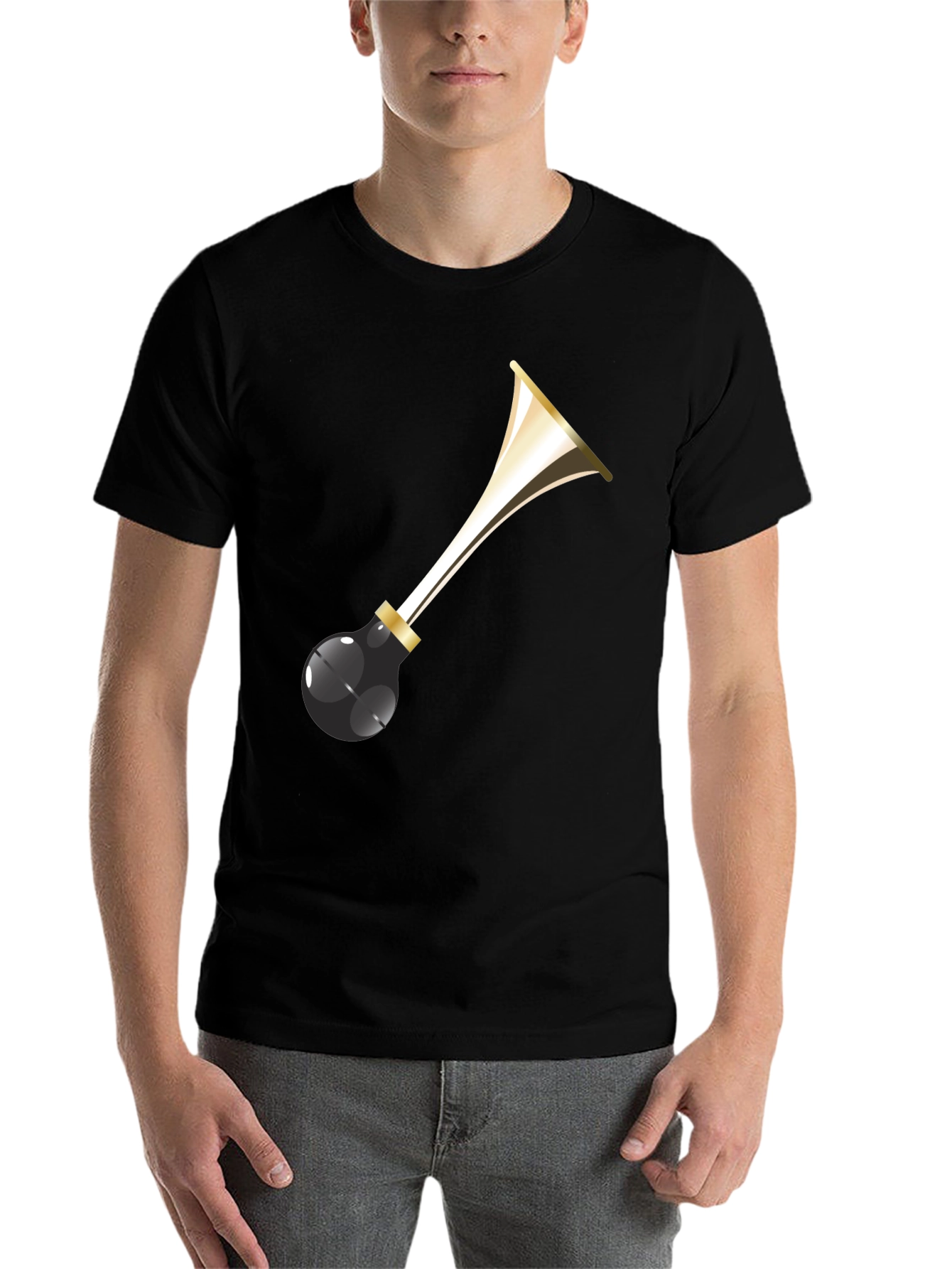 Black Party Horn Graphic Tee - Black Cotton T-Shirt view 7