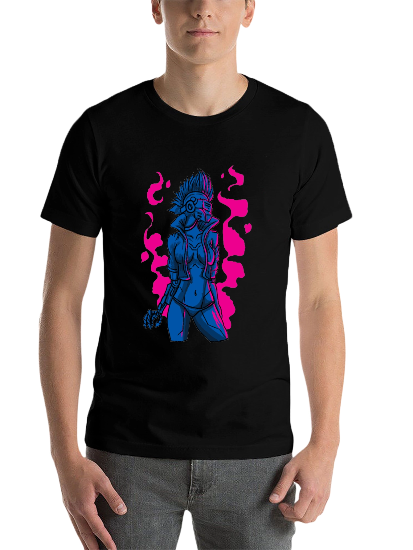 Black Cyberpunk Android Graphic Tee - Edgy Sci-Fi Style view 7