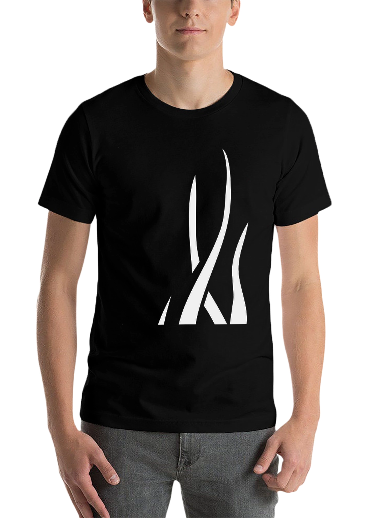 Black Men's Black Graphic Tee - Abstract White Design view 7