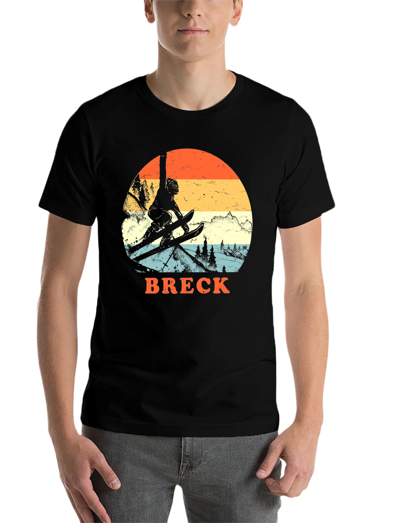 Black Vintage Breck Skiing T-Shirt view 7