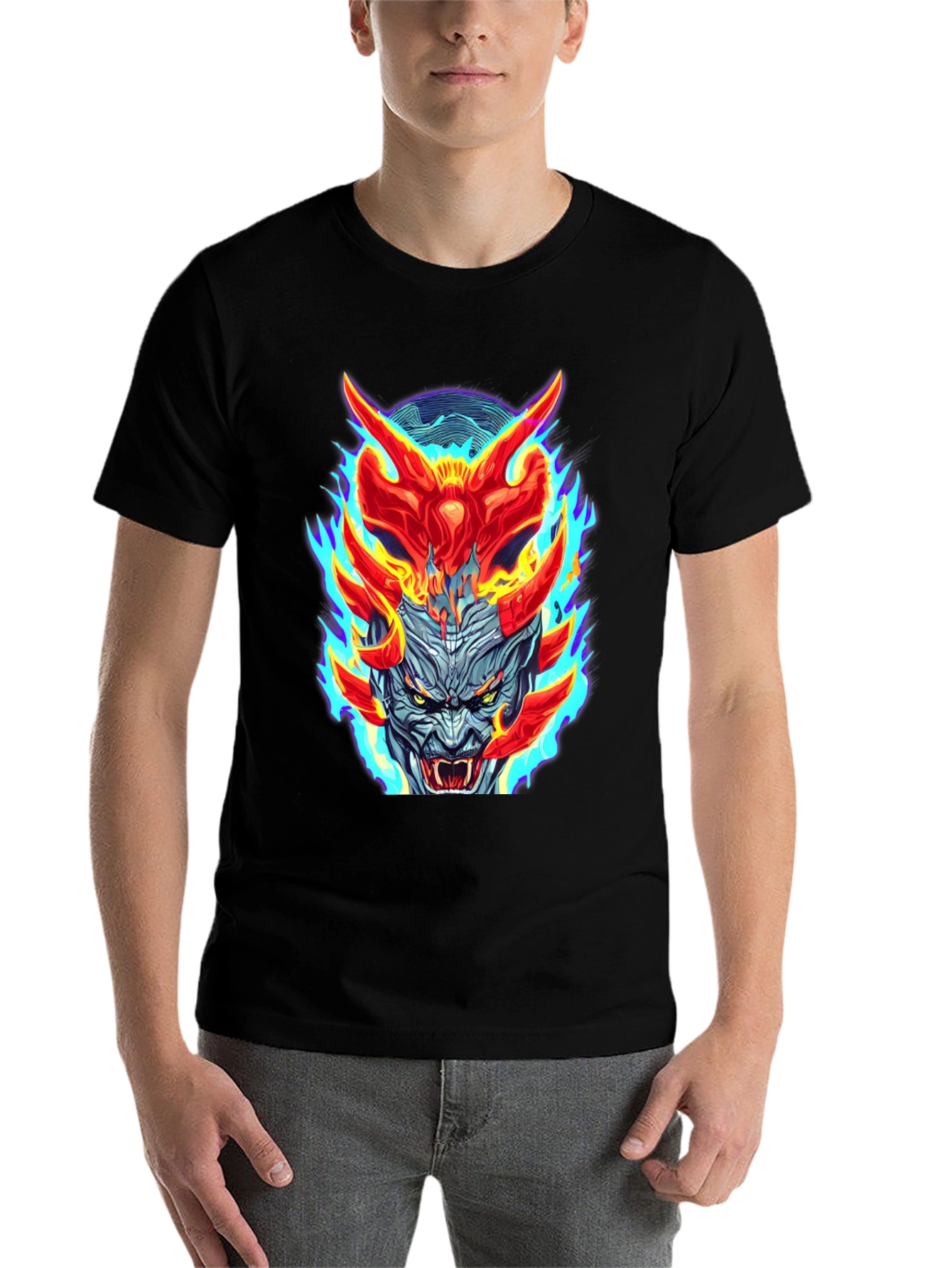 Black Fiery Demon Graphic Tee - Black view 7