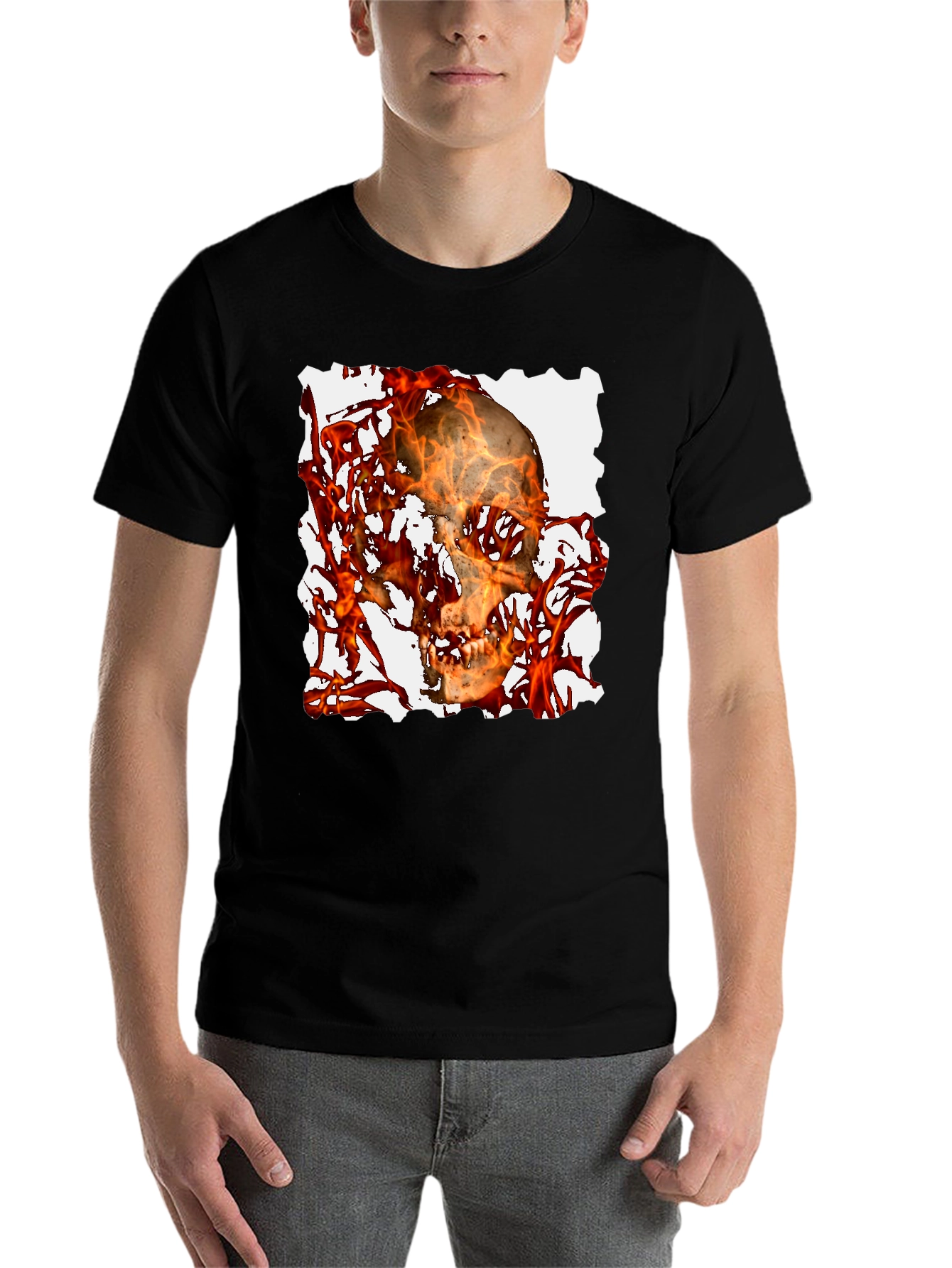 Black Fiery Skull Graphic Tee - Black T-Shirt view 7