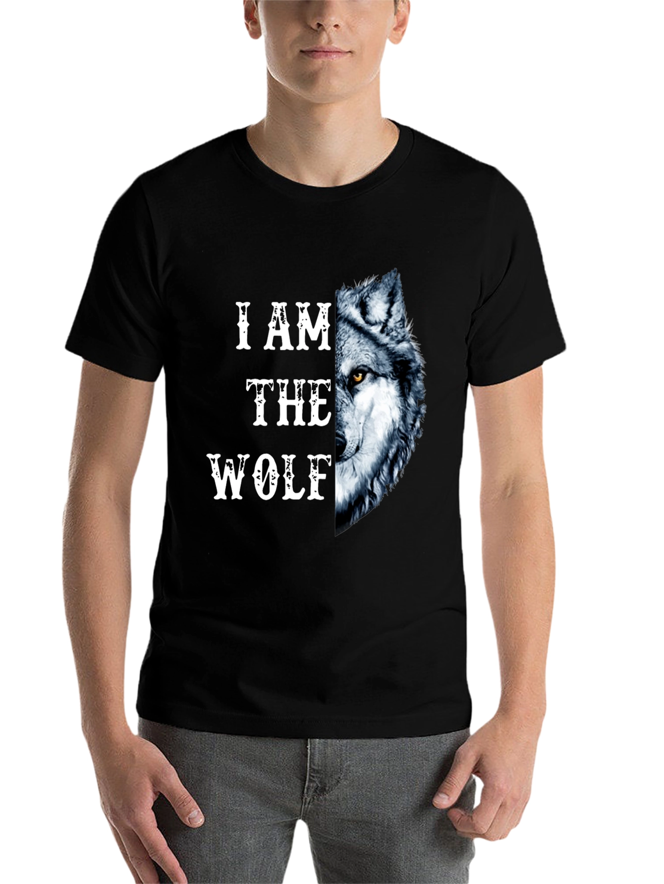 Black I Am The Wolf Graphic Print Men's T-Shirt view 7
