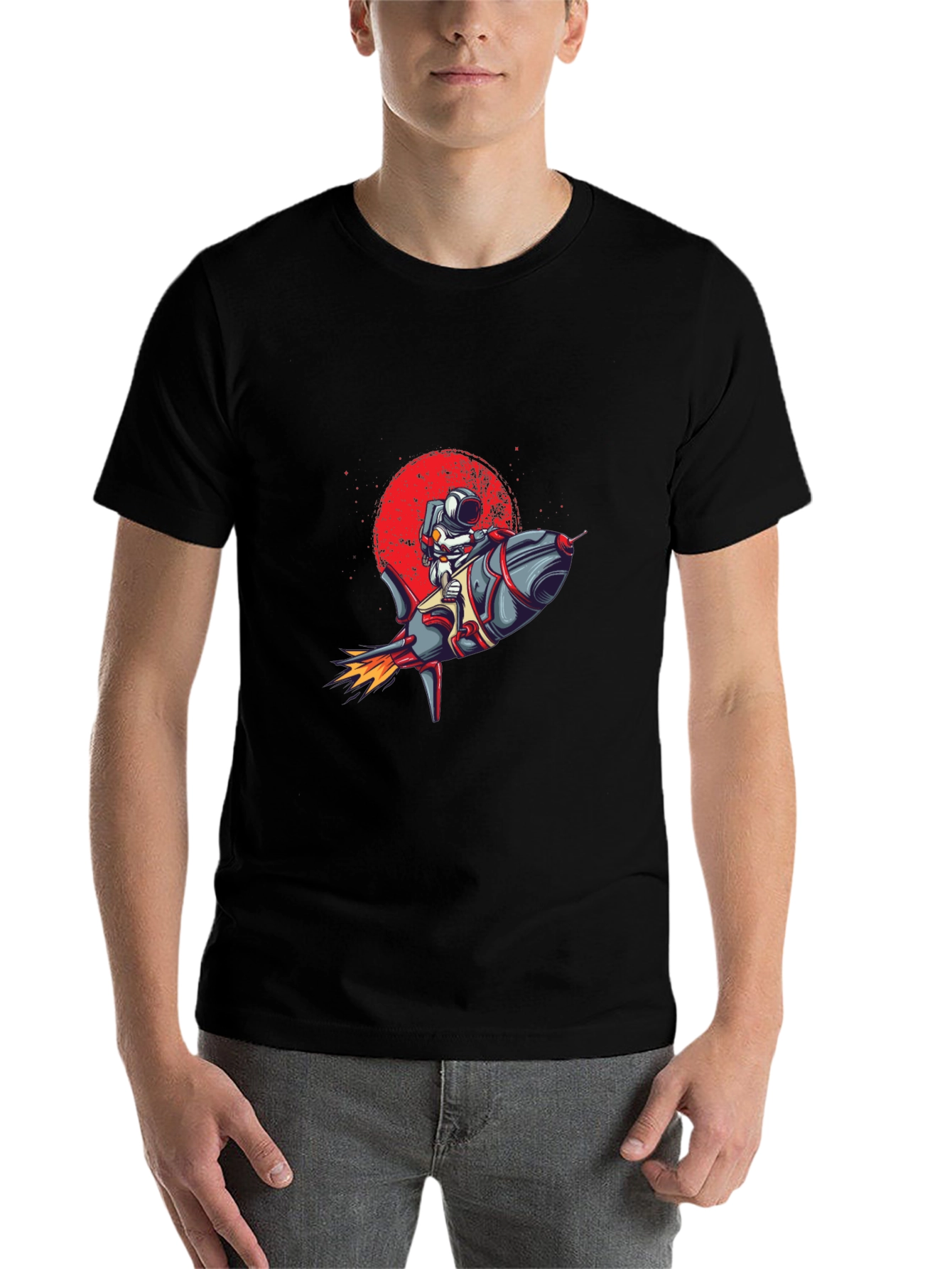 Black Astronaut Rocket Graphic Tee - Space Adventure T-Shirt view 7