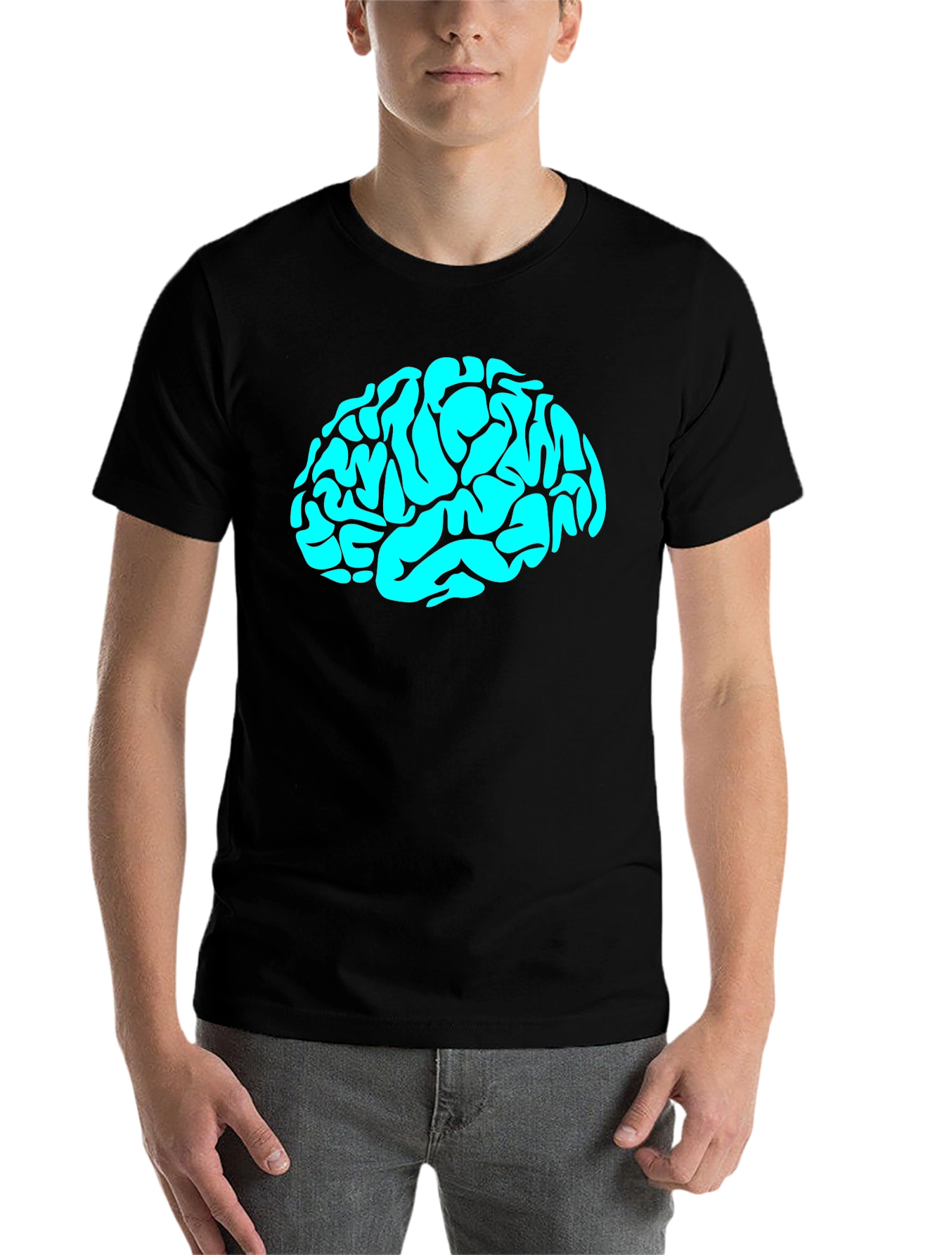 Black Brain Graphic Tee - Mens Black Cotton T-Shirt view 7