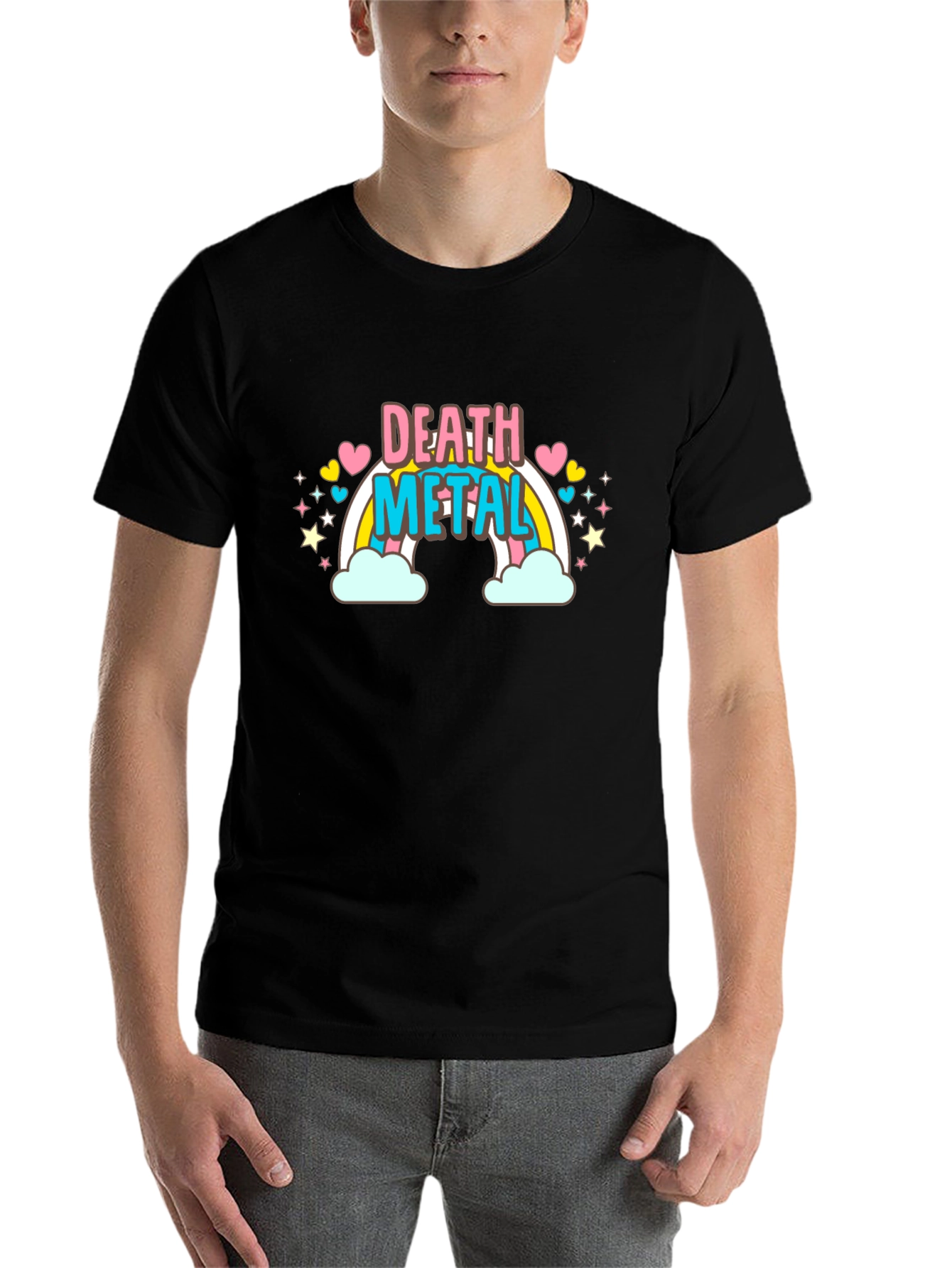 Black Death Metal Rainbow T-Shirt - Black Cotton Tee view 7
