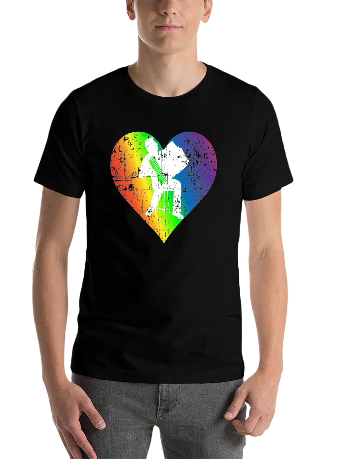 Black Rainbow Heart Accordion Player T-Shirt view 7