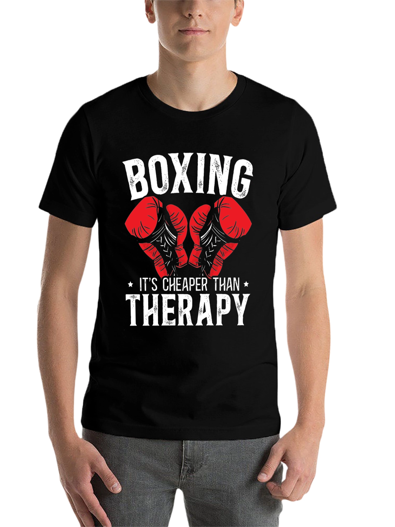 Black Boxing Cheaper Than Therapy Graphic T-Shirt view 7