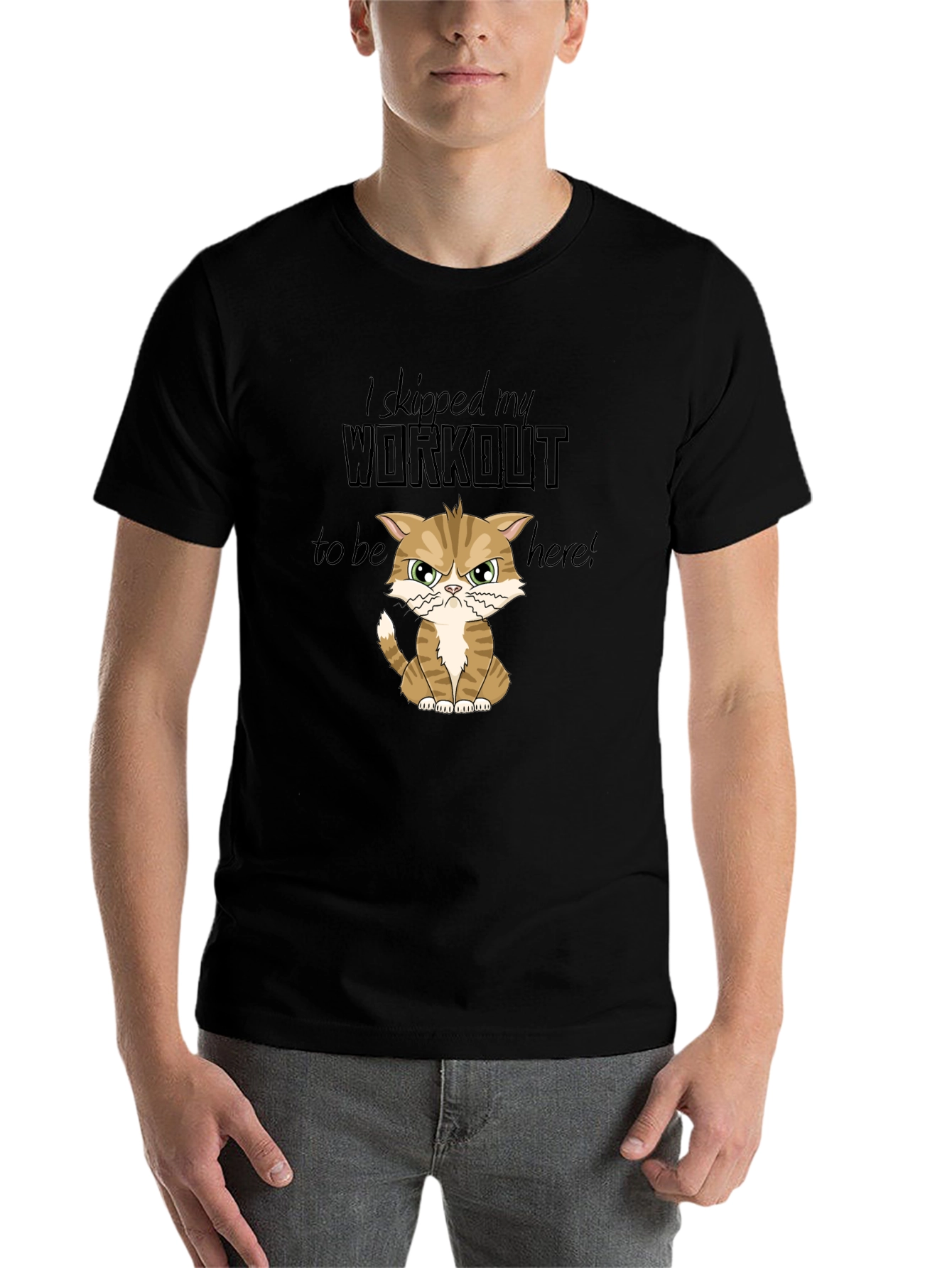 Black Skipped Workout Cat Graphic T-Shirt view 7