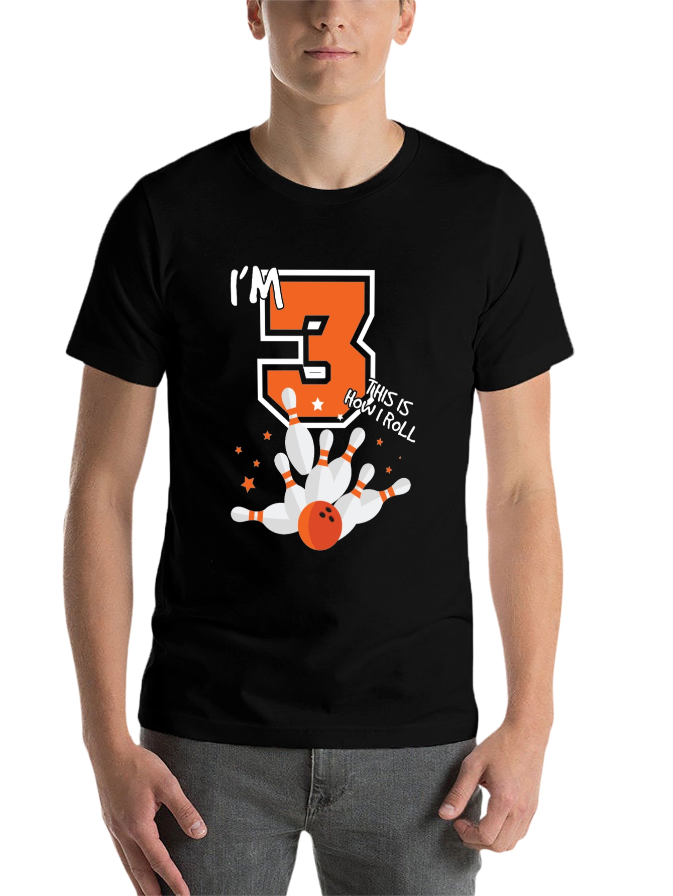 Black I'm 3 This is How I Roll Bowling Birthday Shirt view 7
