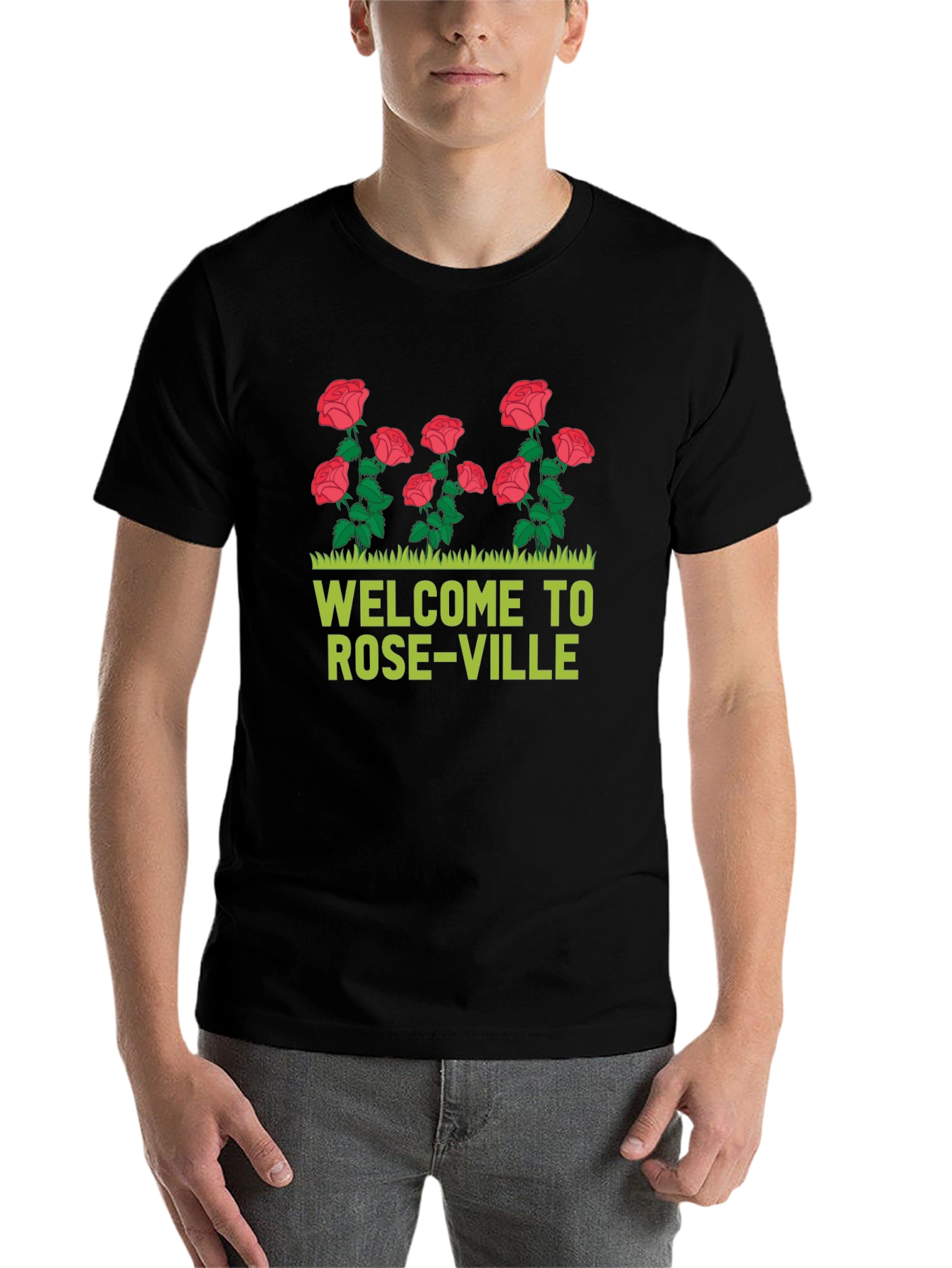 Black Welcome to Roseville T-Shirt - Floral Design view 7