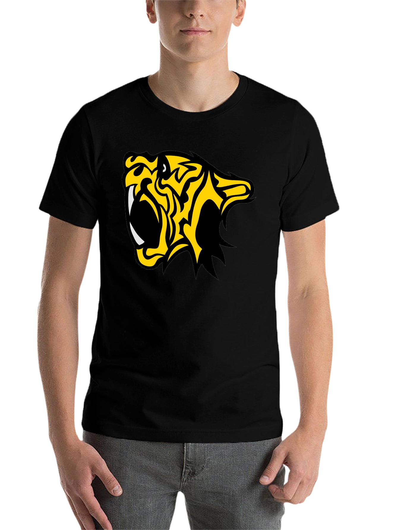 Black  Fierce Tiger Graphic Tee - Bold Black Cotton T-Shirt view 7