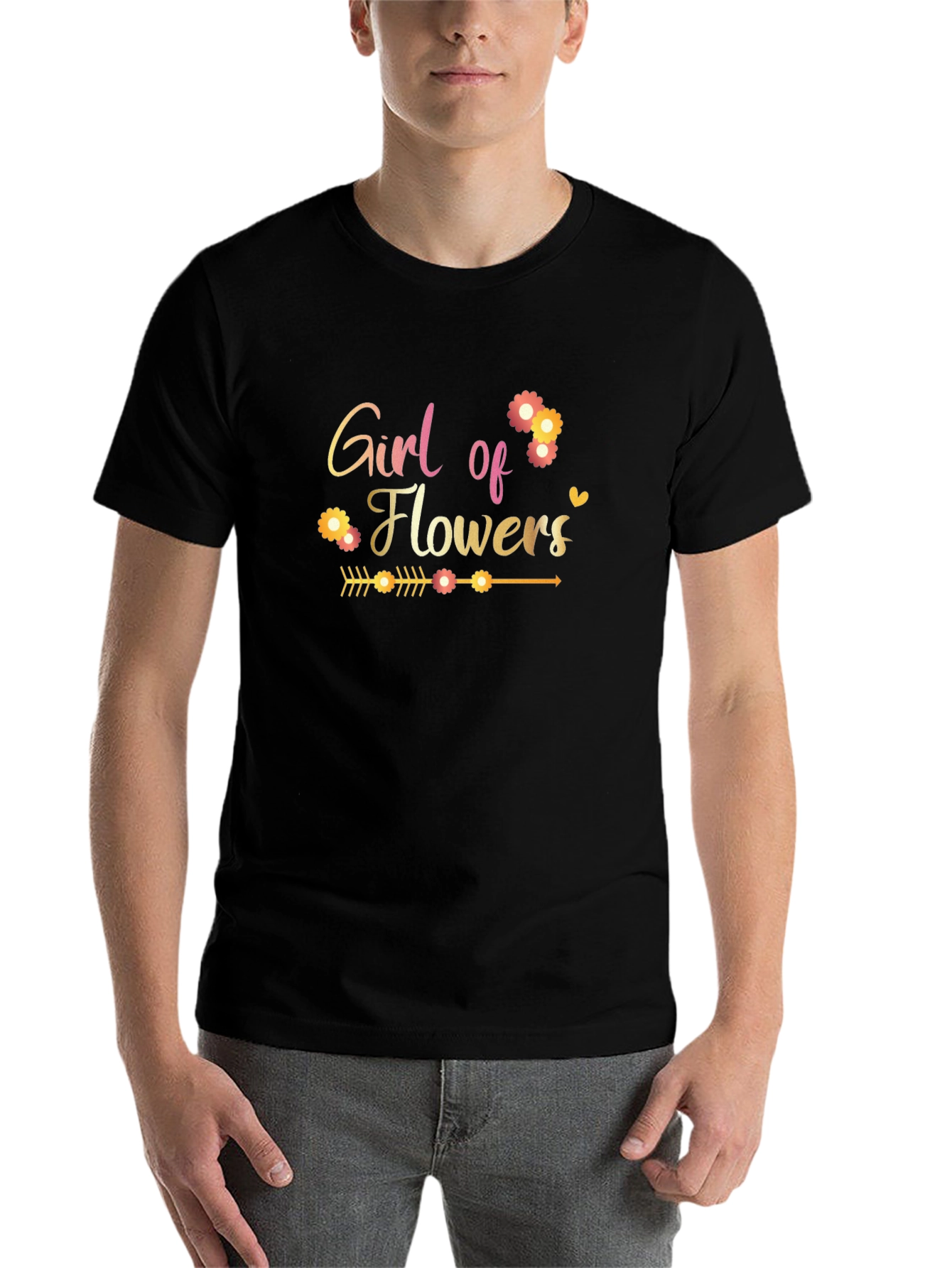 Black Girl of Flowers Graphic Tee - Black Cotton T-Shirt view 7