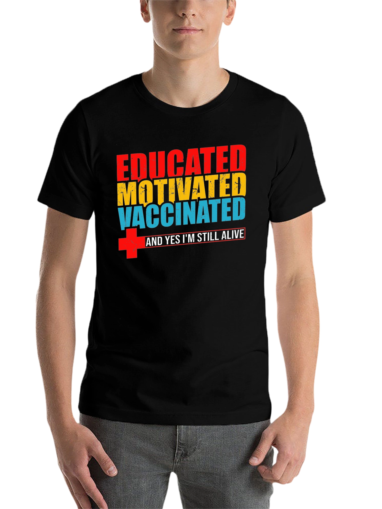 Black Educated Motivated Vaccinated T-Shirt view 7