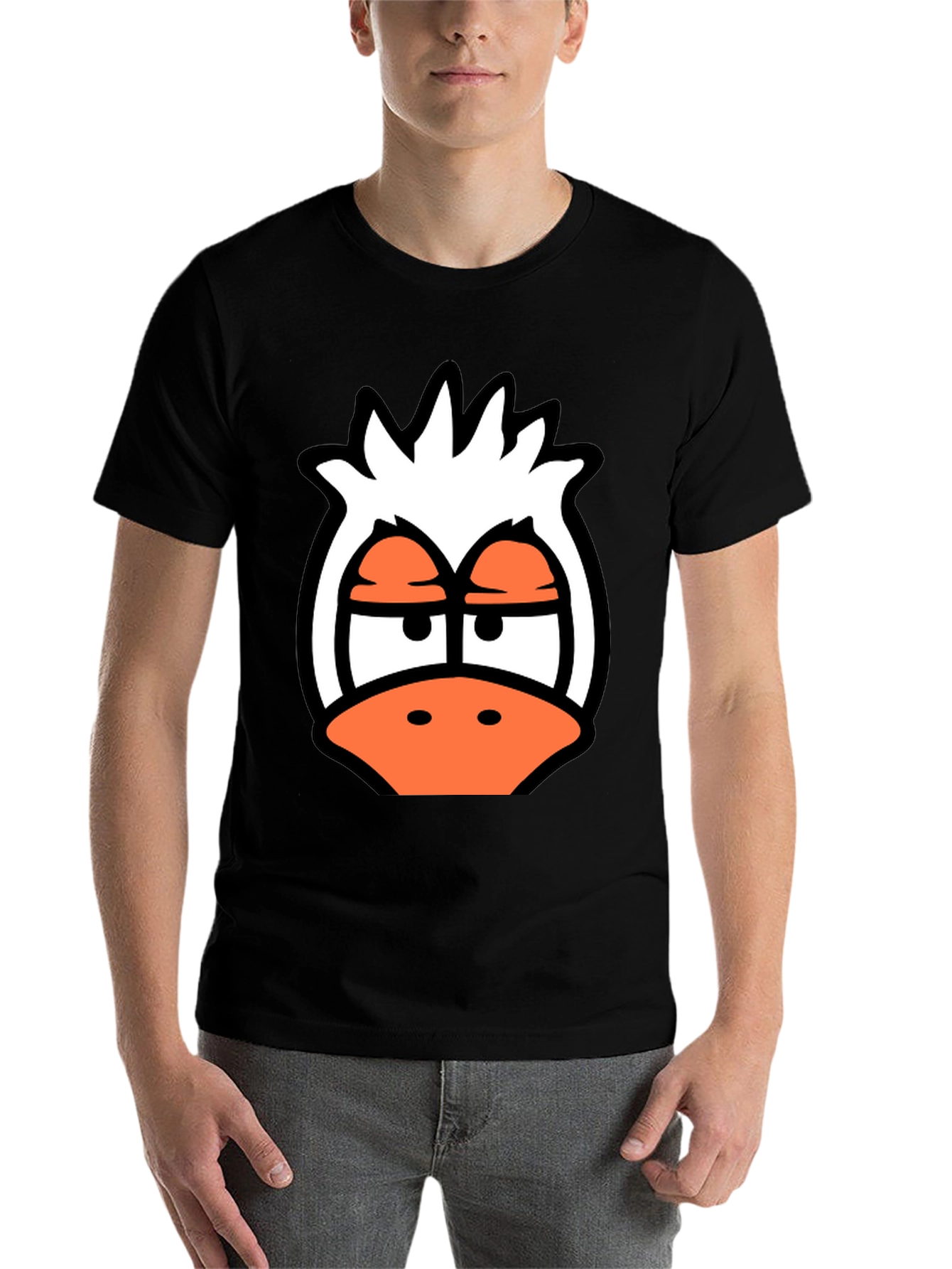 Black Cartoon Duck Graphic Tee - Funky Black T-Shirt view 7