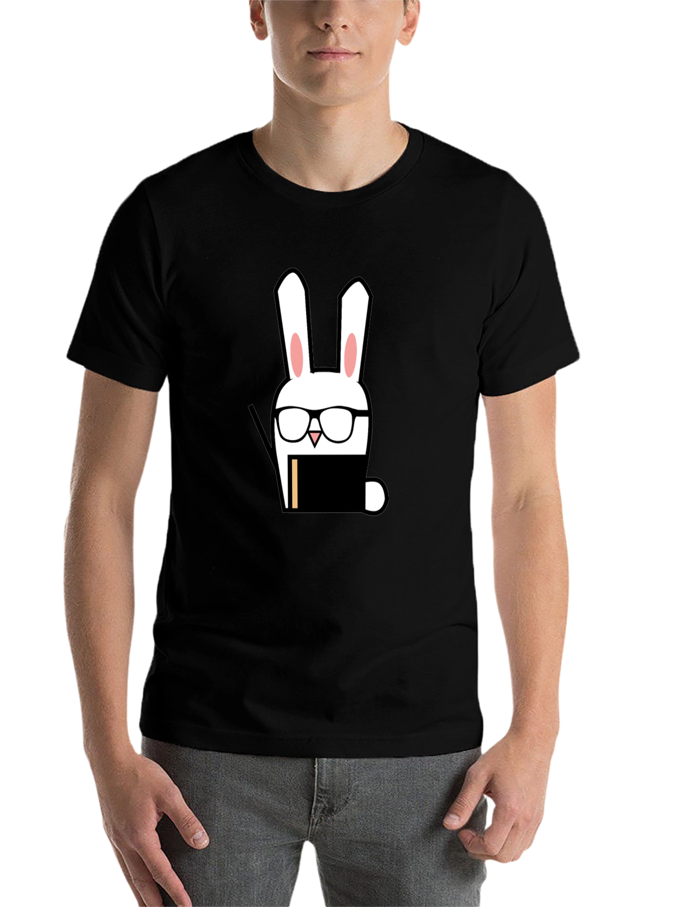 Black Nerdy Rabbit Graphic Tee - Black Cotton T-Shirt view 7
