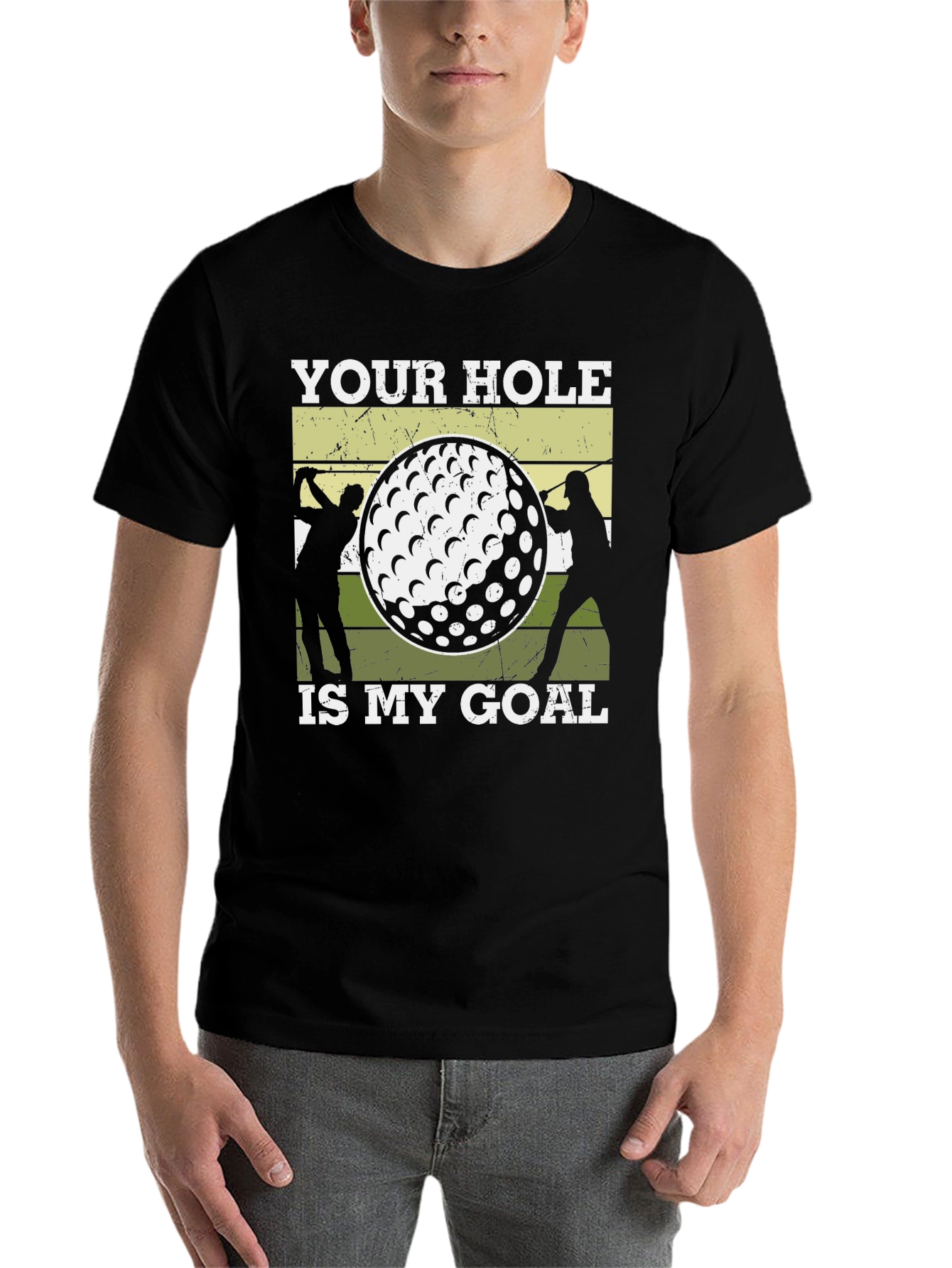 Black Golf Humor Tee: Your Hole Is My Goal Graphic T-Shirt view 7
