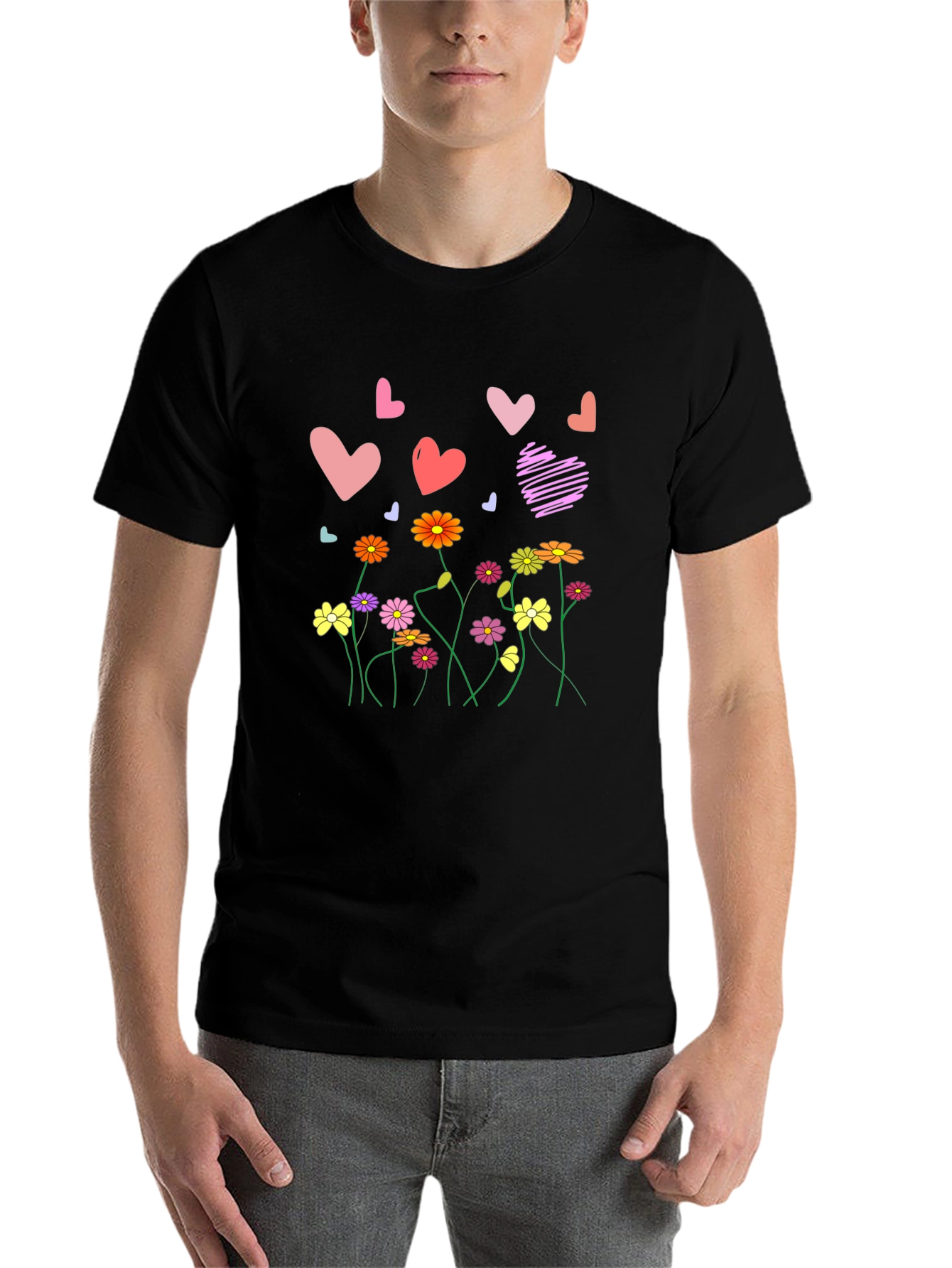 Black Floral Heart T-Shirt - Express Your Love in Style! view 7