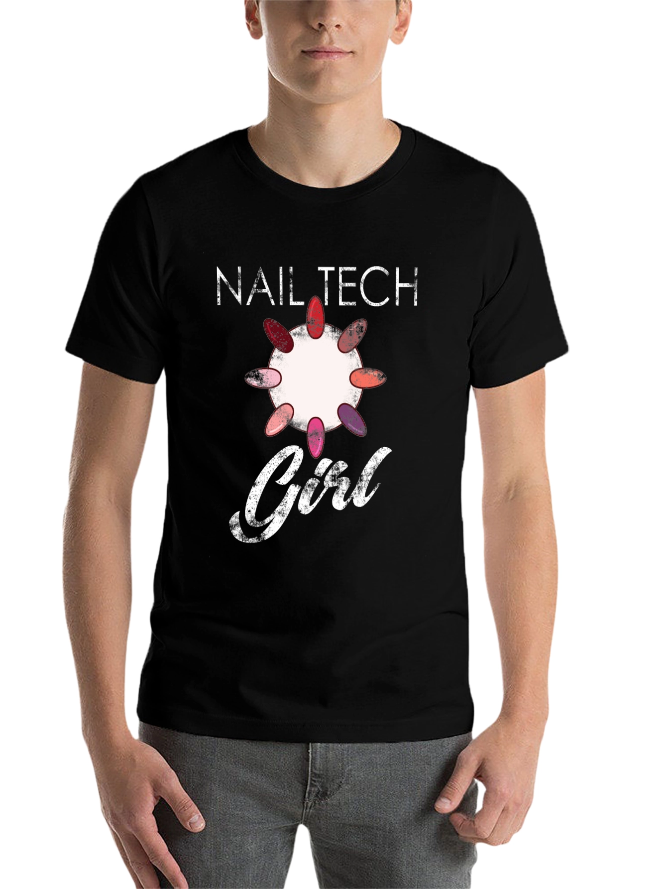 Black Nail Tech Girl T-Shirt - Stylish Manicure Design view 7