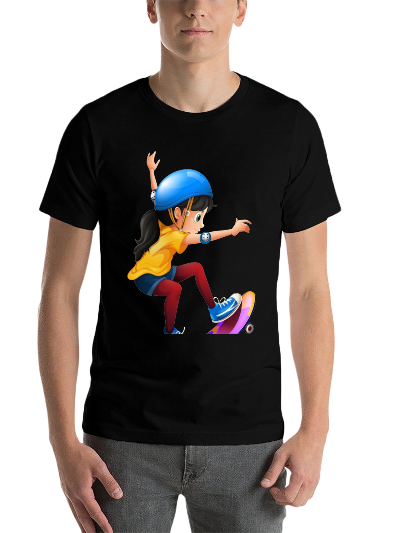 Black Skater Girl Graphic Tee - Black Cotton T-Shirt view 7