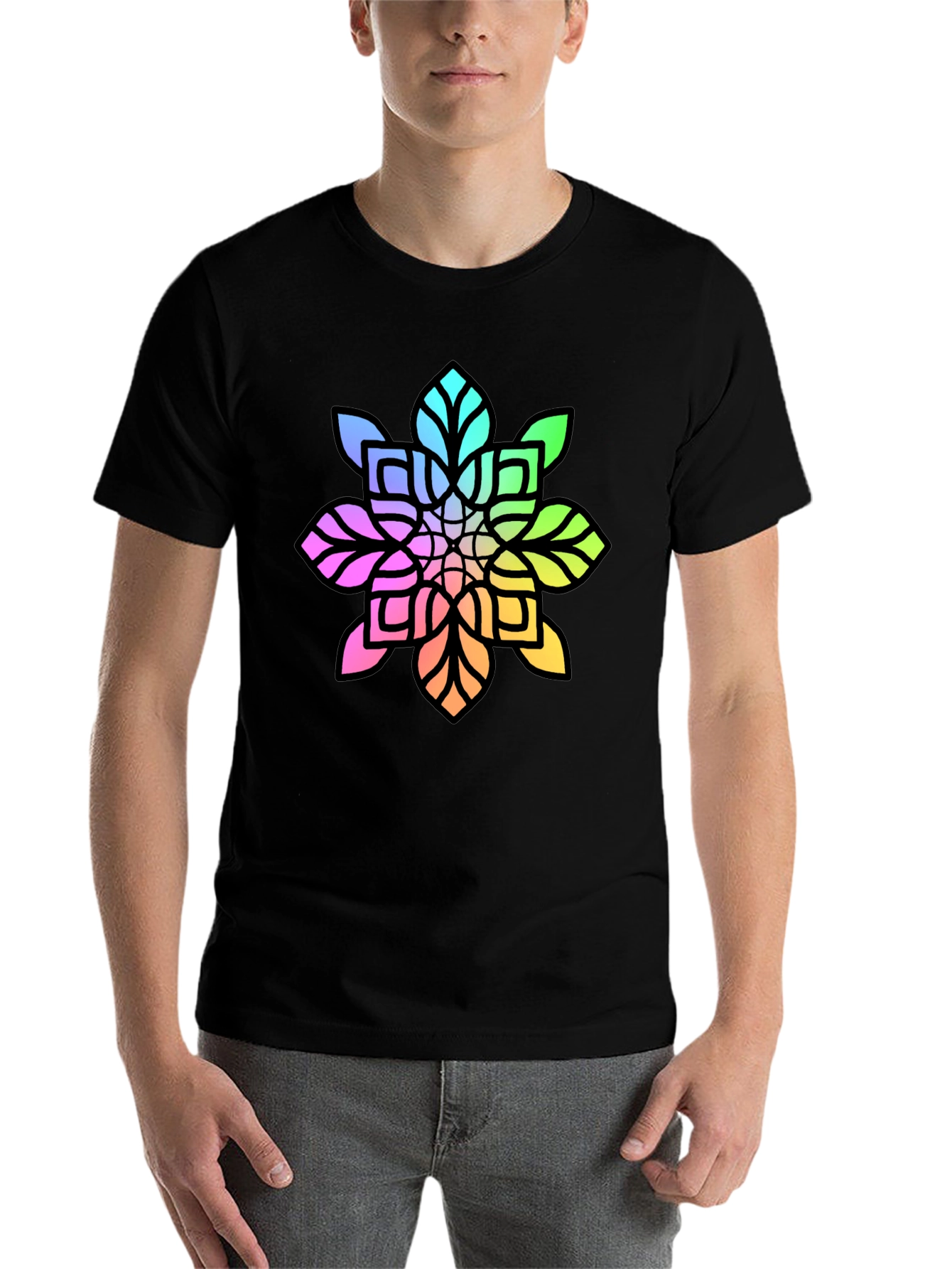 Black Rainbow Mandala Graphic Black Tee view 7
