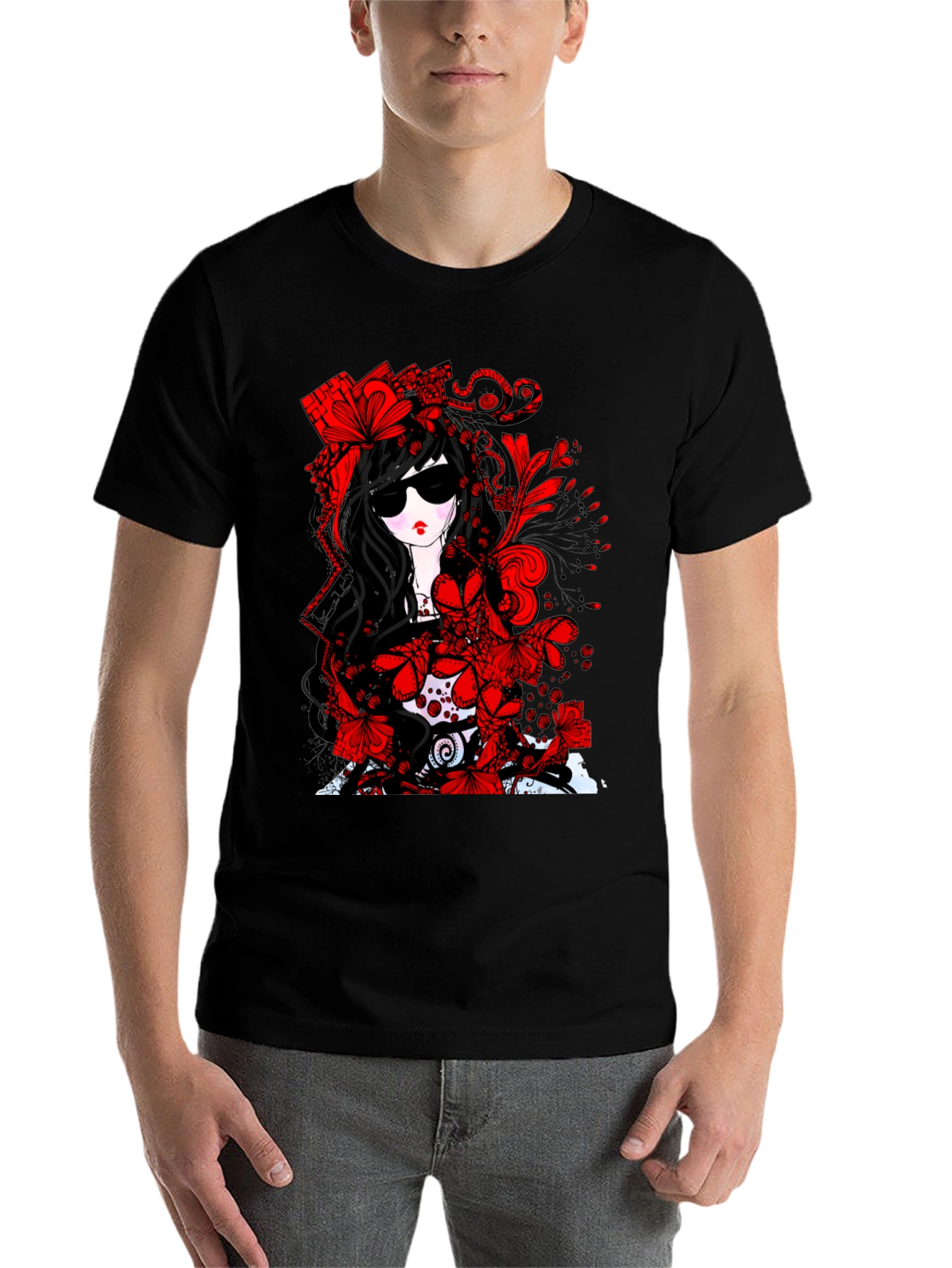 Black Gothic Floral T-Shirt - Dark & Stylish view 7