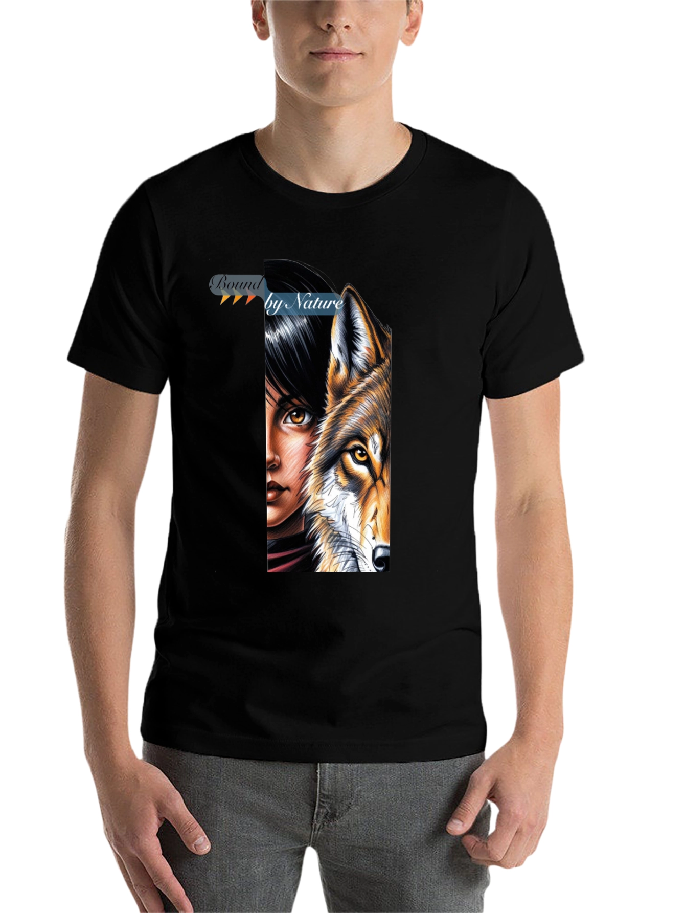 Black Bound by Nature T-Shirt - Wolf & Woman Graphic Tee view 7