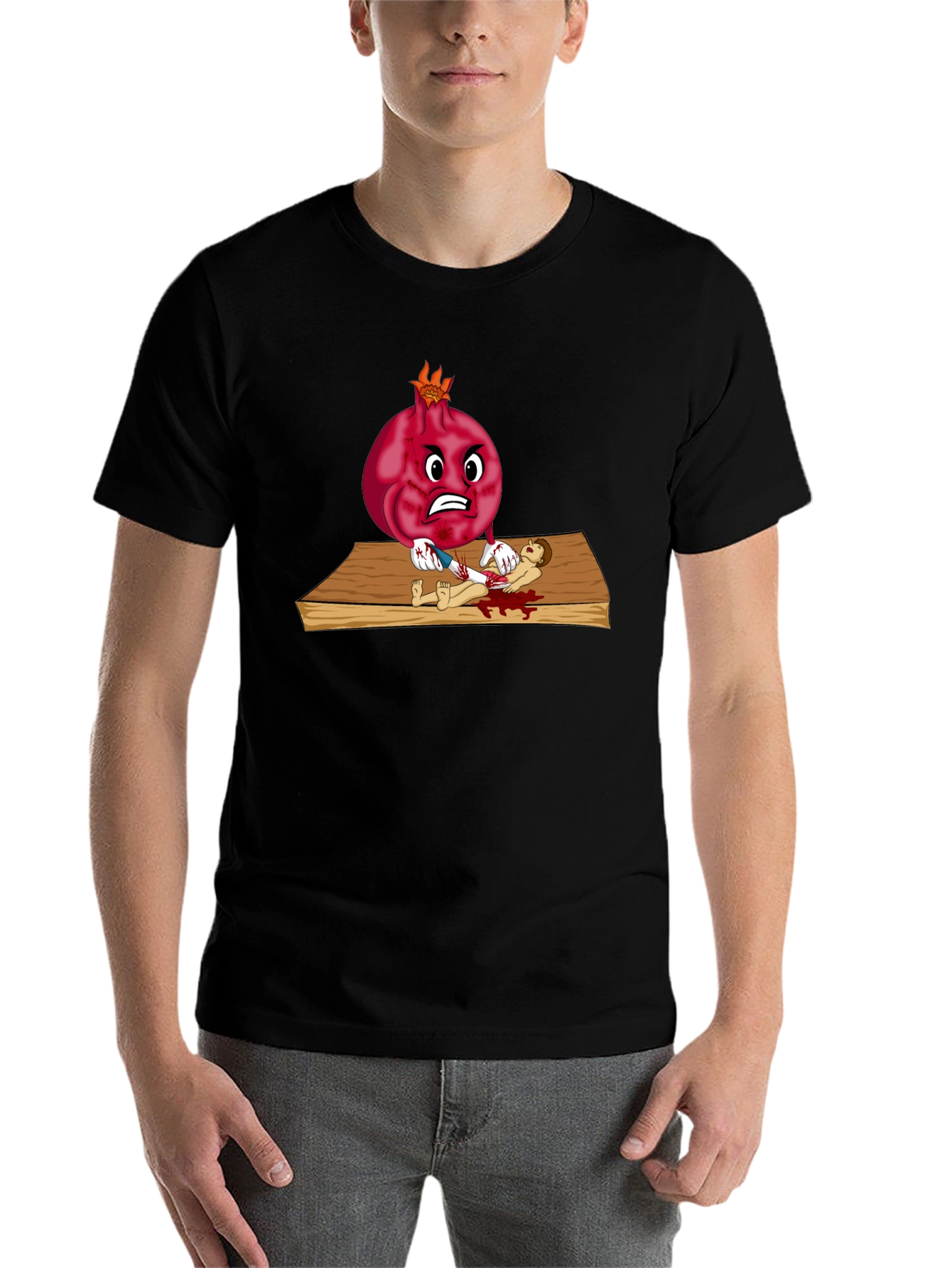 Black Pomegranate Cartoon T-Shirt view 7