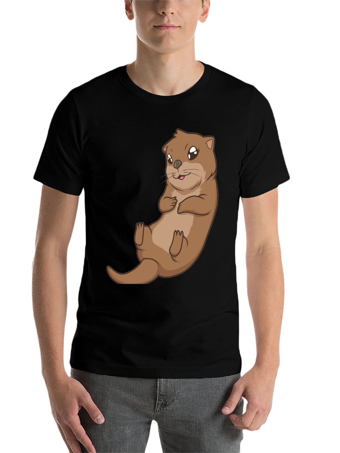Cute Otter Graphic Tee - Black Cotton T-Shirt - 7