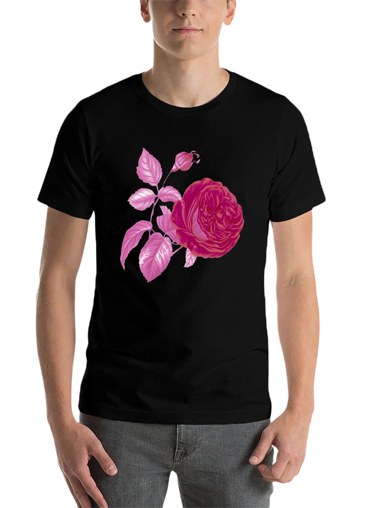 Black Rose Graphic Black T-Shirt - Stylish Floral Design view 7