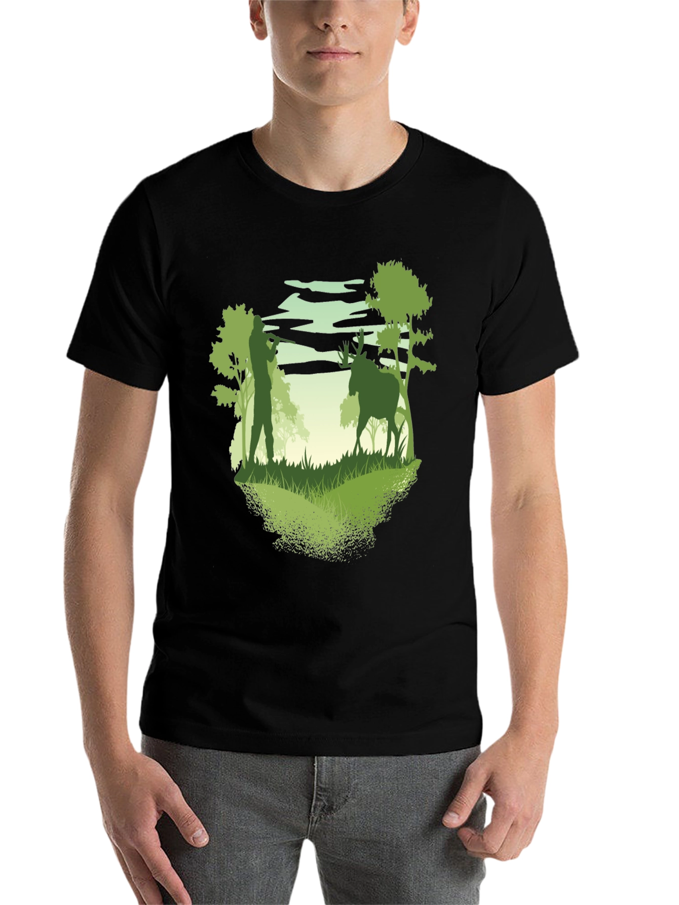 Black Hunter & Deer Graphic Tee - Nature Lover's T-Shirt view 7