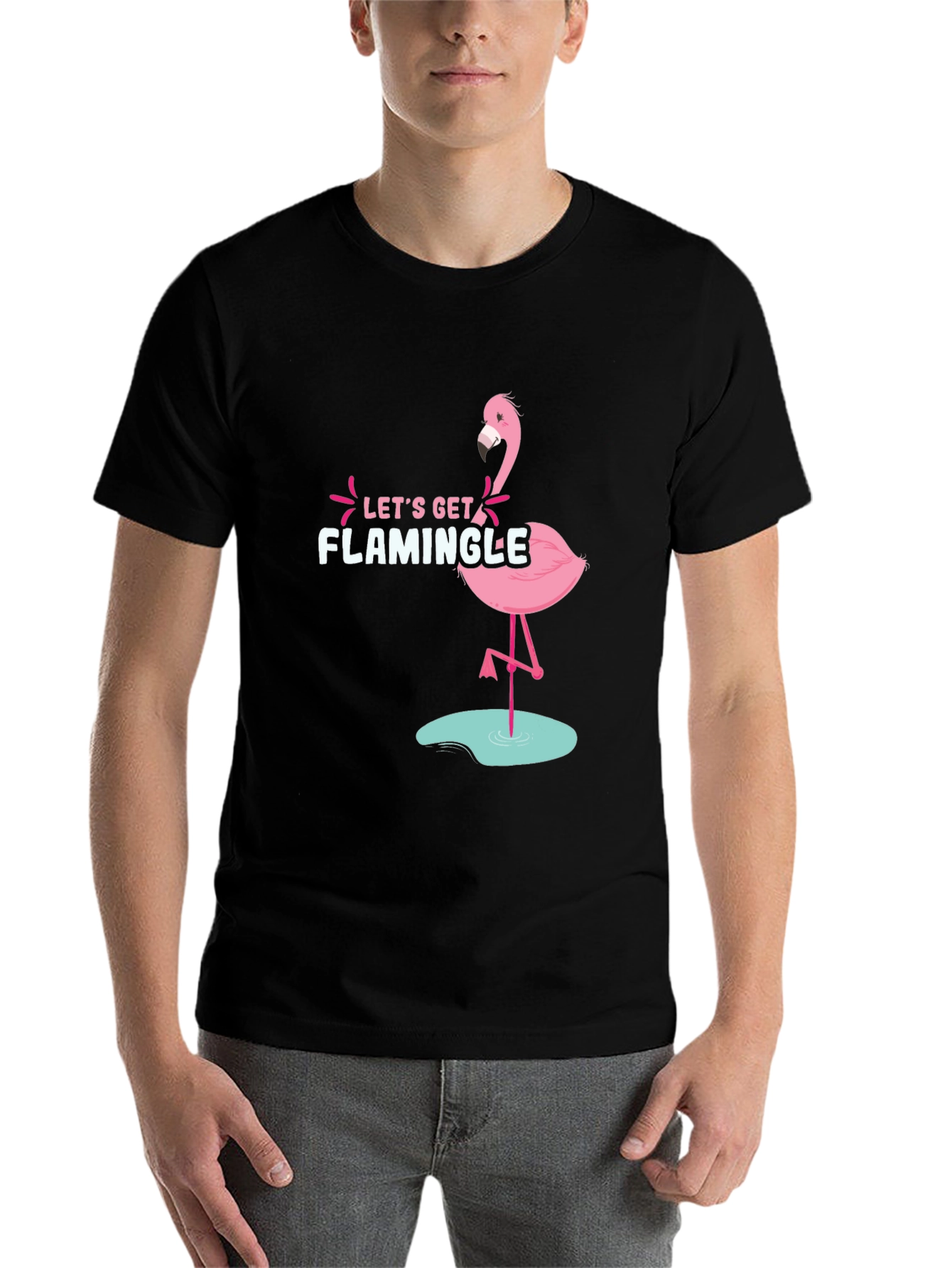 Black Let's Get Flamingle Black Graphic Tee view 7
